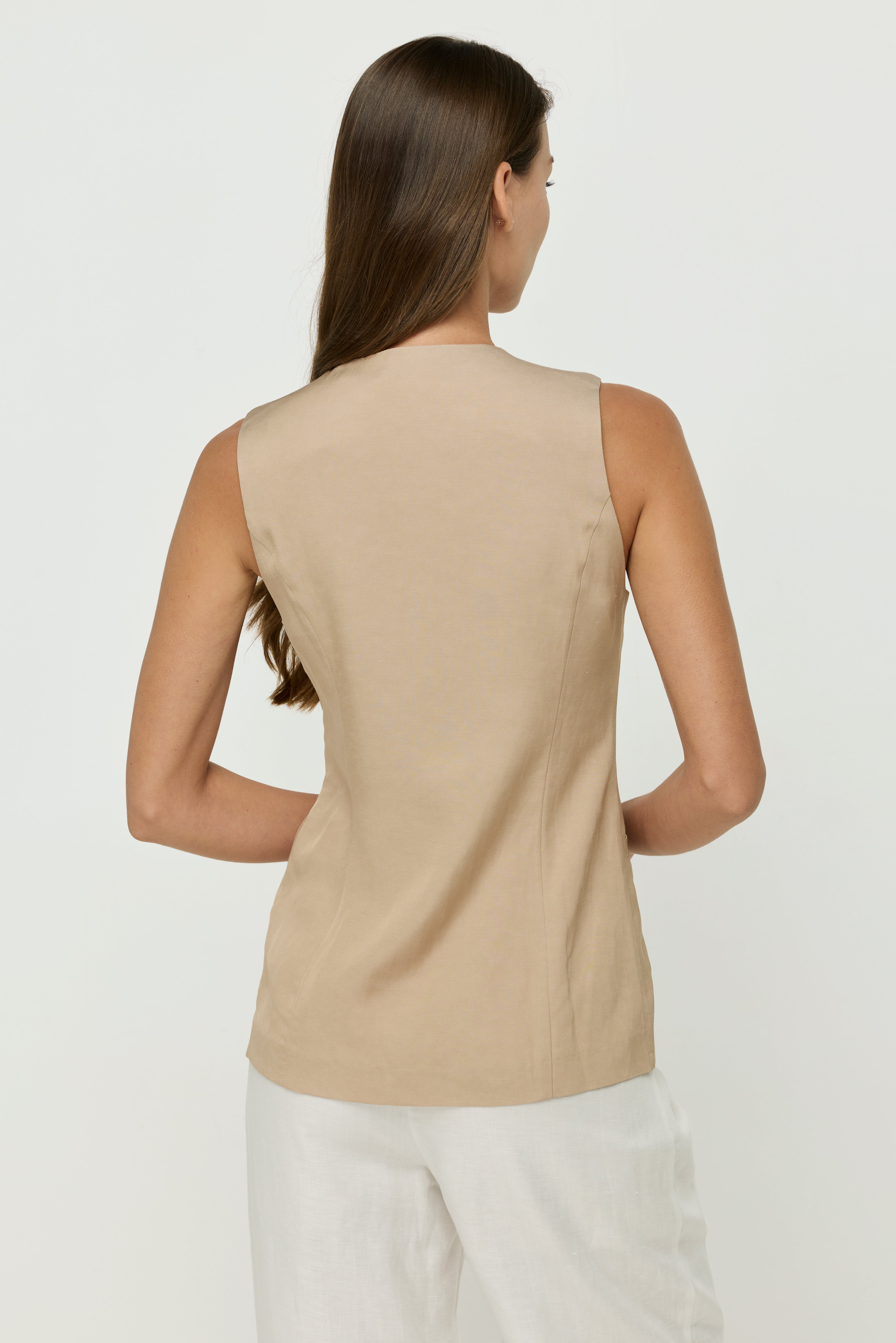 EMBELLISHED BUTTON TAILORED VEST BLOUSE