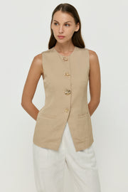 EMBELLISHED BUTTON TAILORED VEST BLOUSE