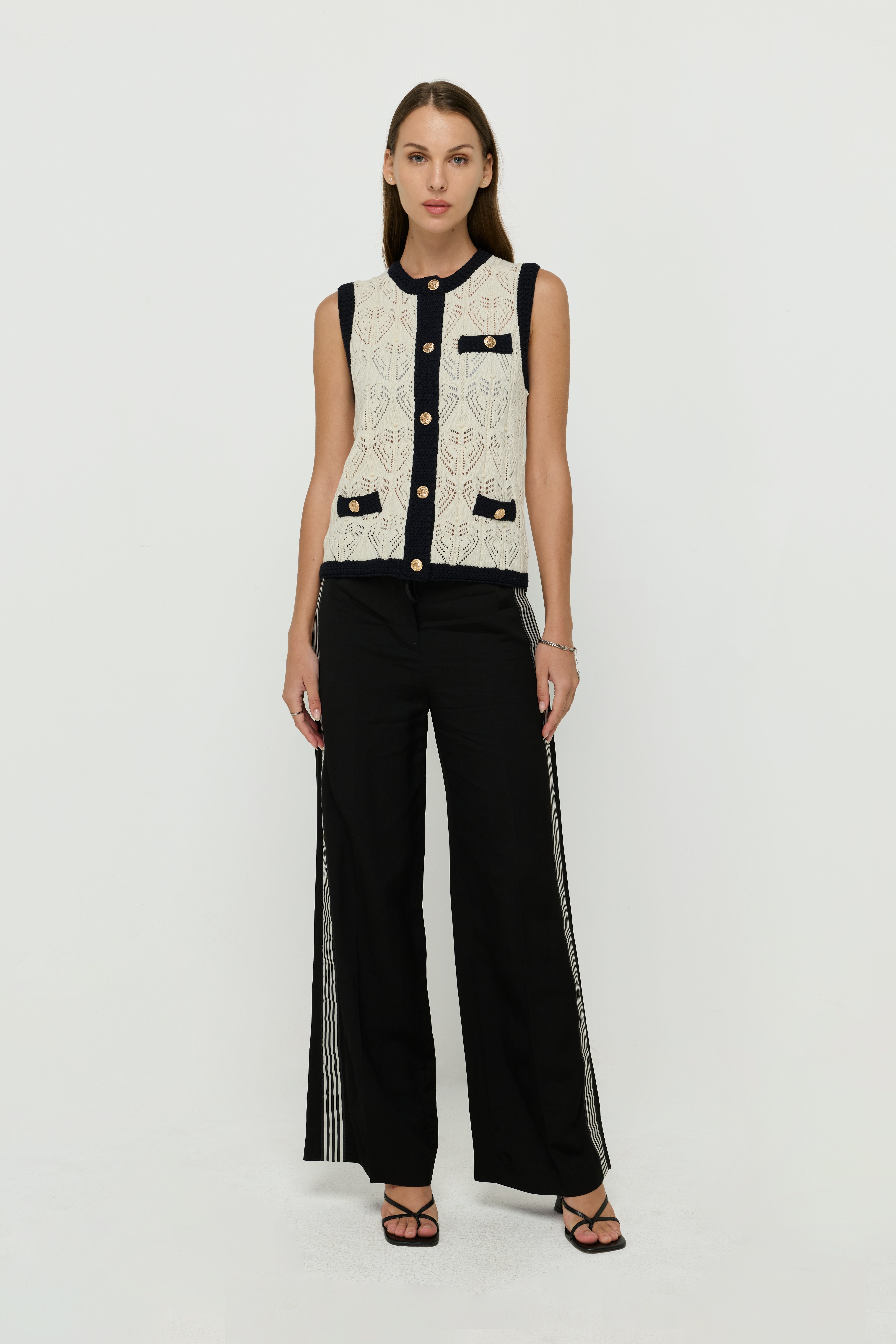SIDE-STRIPE DRAWSTRING WIDE-LEG TROUSERS