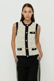 CONTRAST TRIM CROCHET KNIT VEST TOP