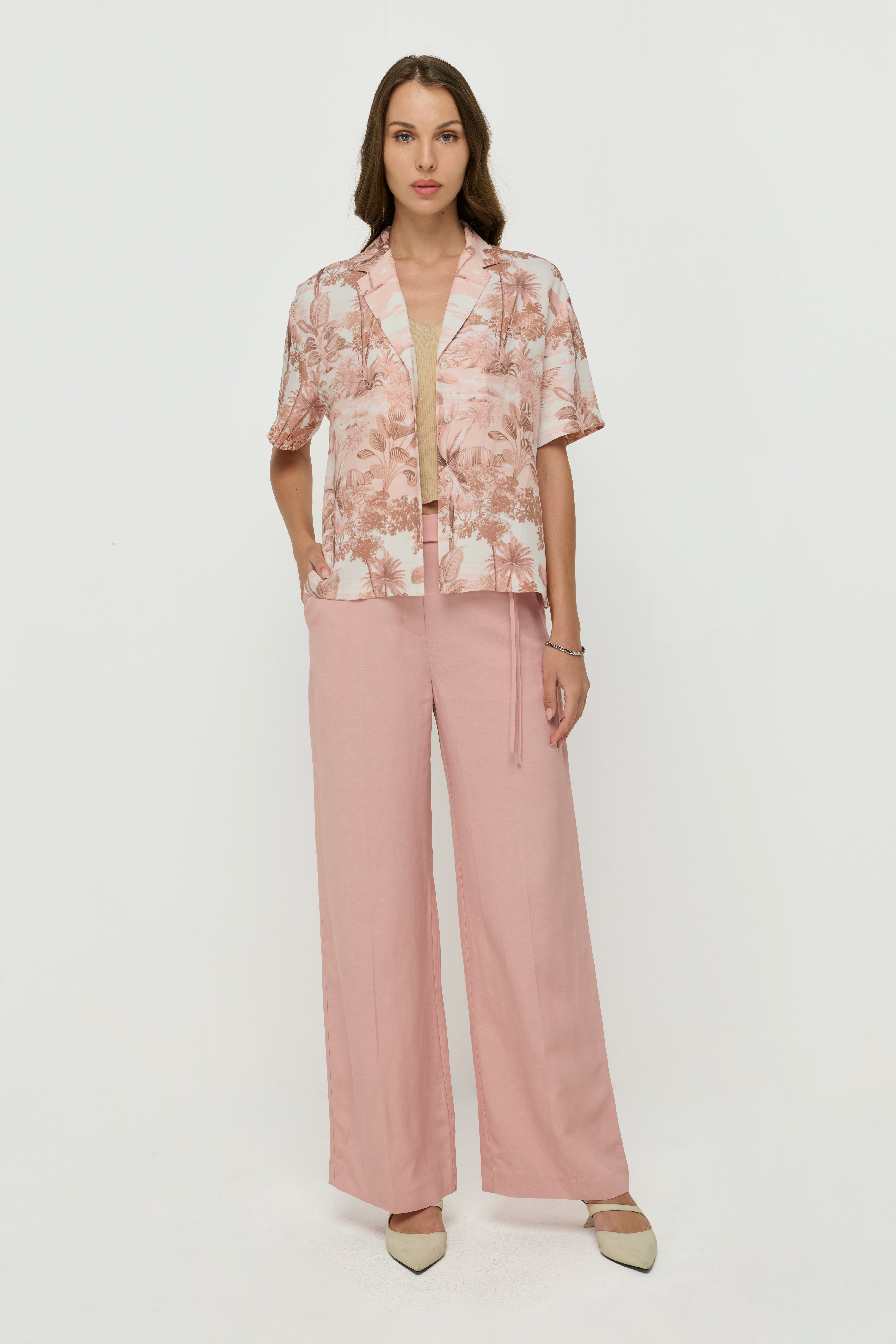 BLUSH WRAP WAIST WIDE-LEG TROUSERS