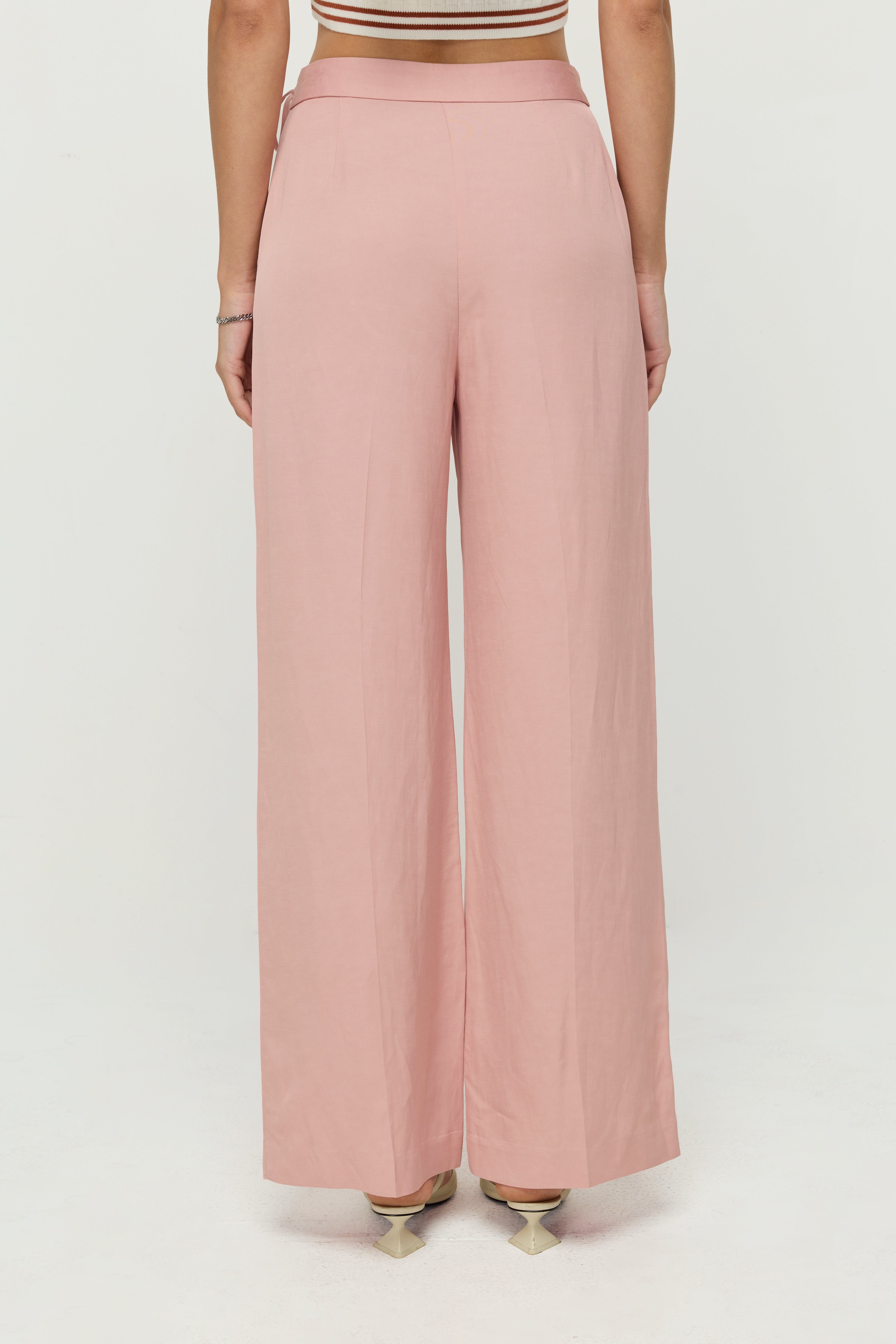 BLUSH WRAP WAIST WIDE-LEG TROUSERS