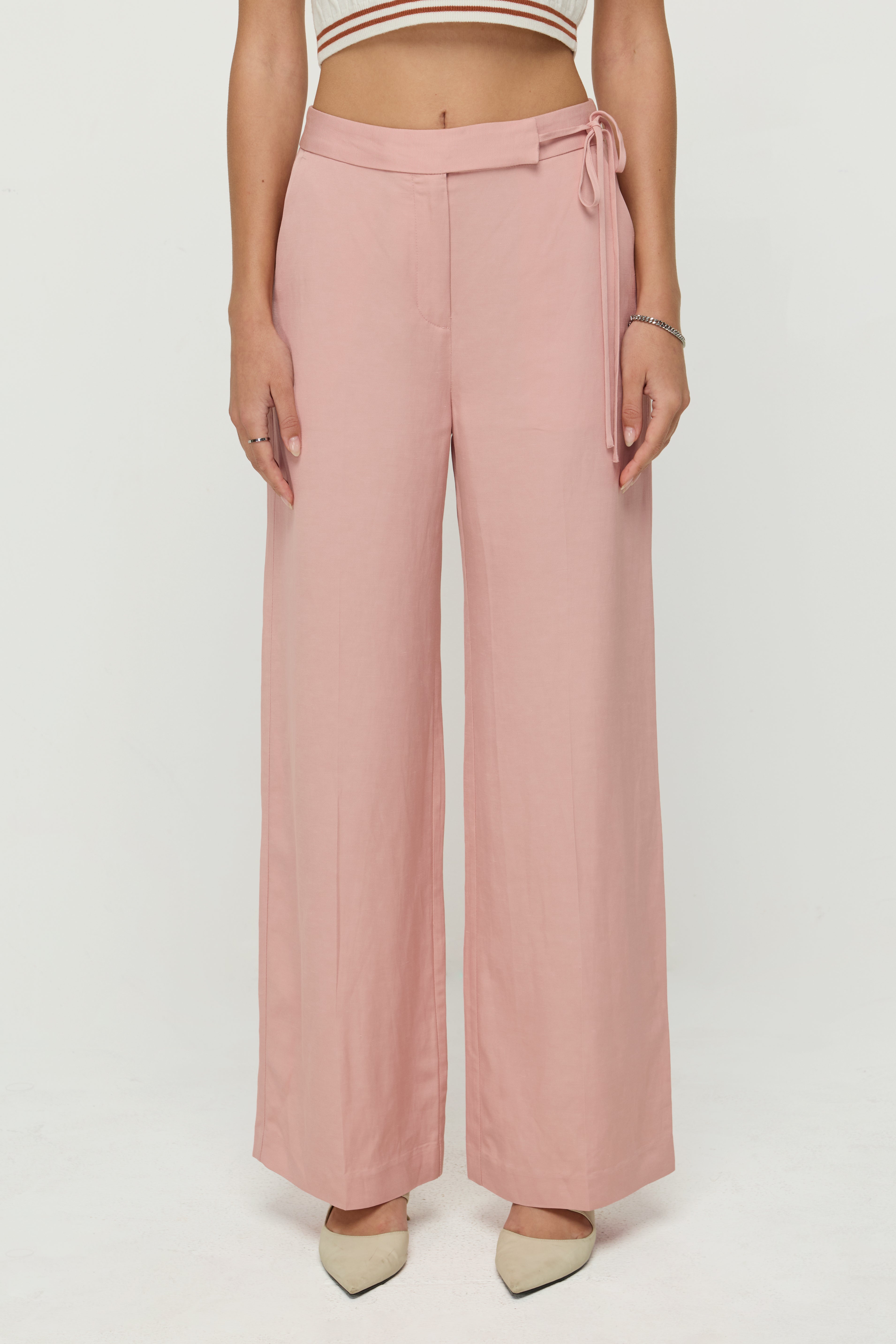 BLUSH WRAP WAIST WIDE-LEG TROUSERS