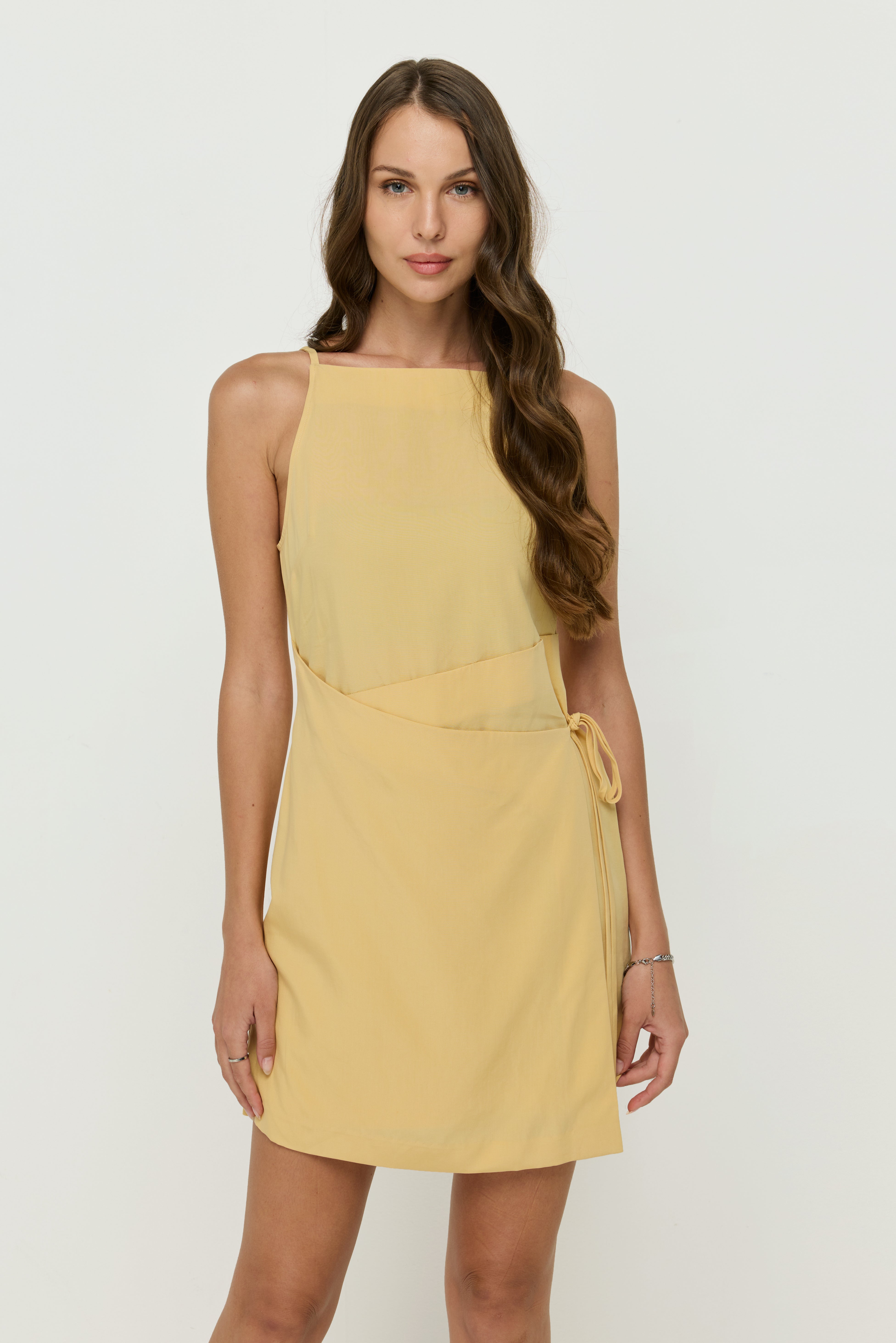 BUTTER YELLOW WRAP MINI DRESS