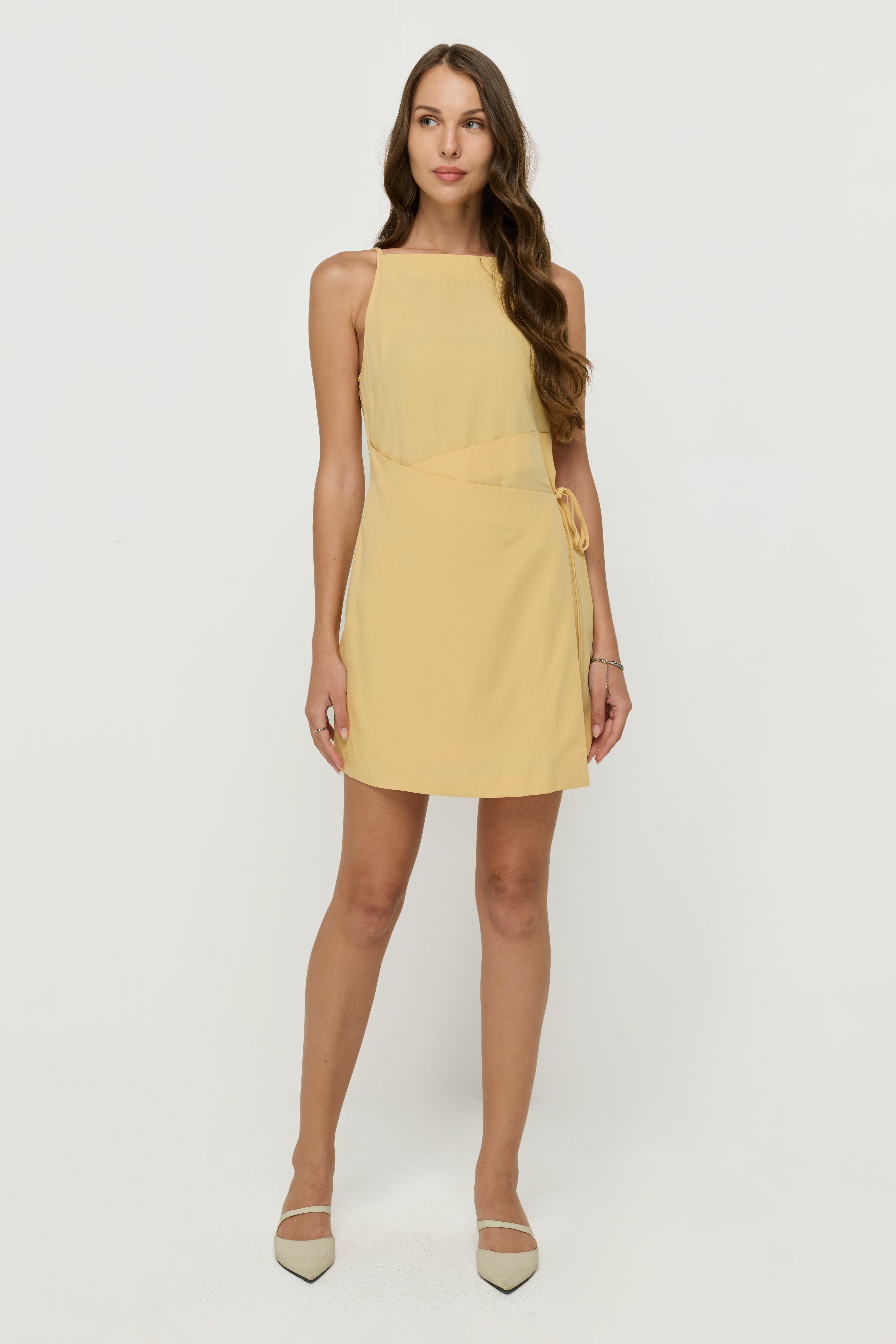 BUTTER YELLOW WRAP MINI DRESS