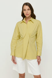 SOFT YELLOW DRAPED WRAP SHIRT