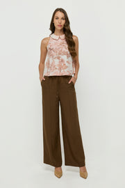 COCOA DRAWSTRING WIDE-LEG TROUSERS
