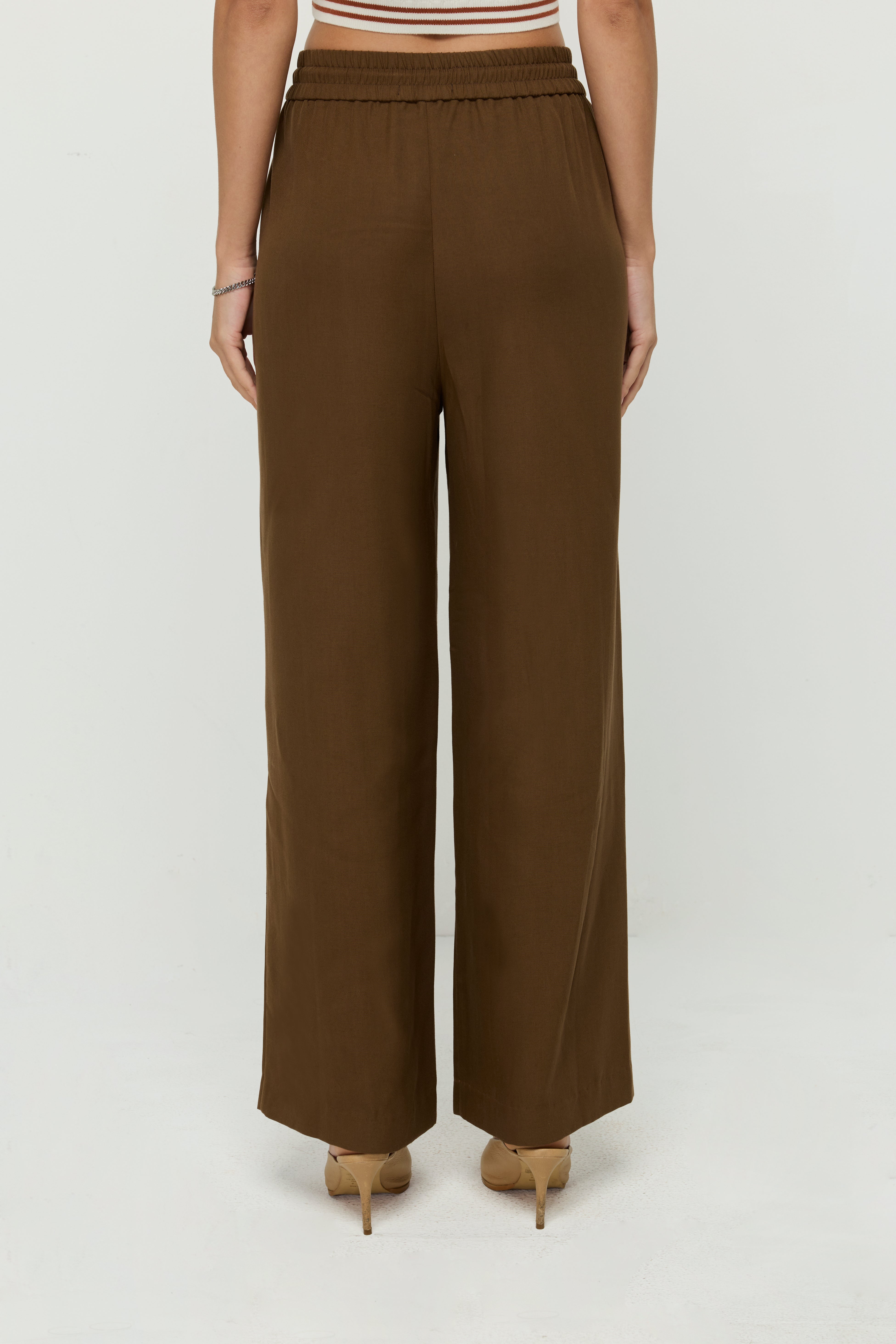 COCOA DRAWSTRING WIDE-LEG TROUSERS