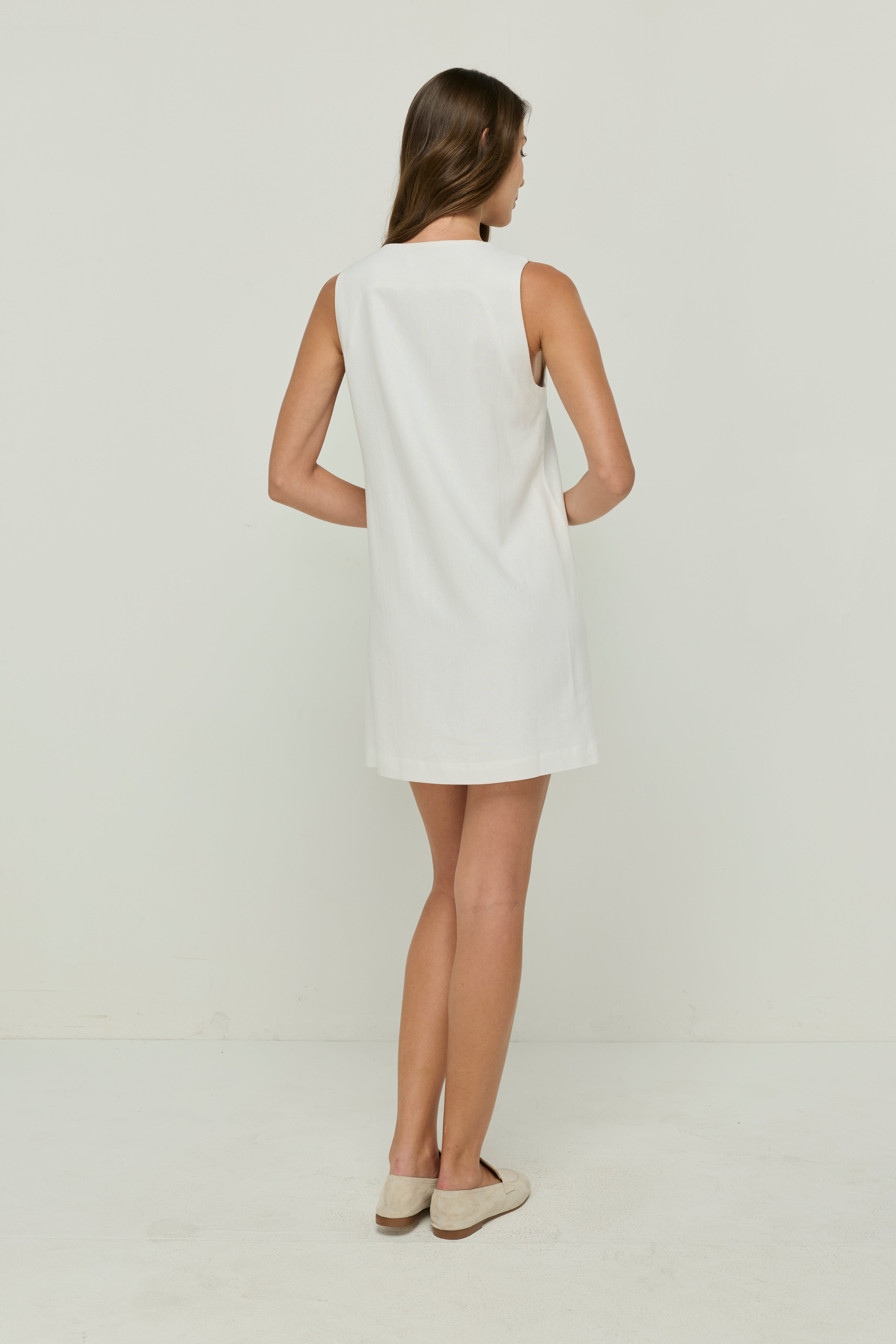 V-NECK SINGLE-BREASTED CASUAL MINI DRESS