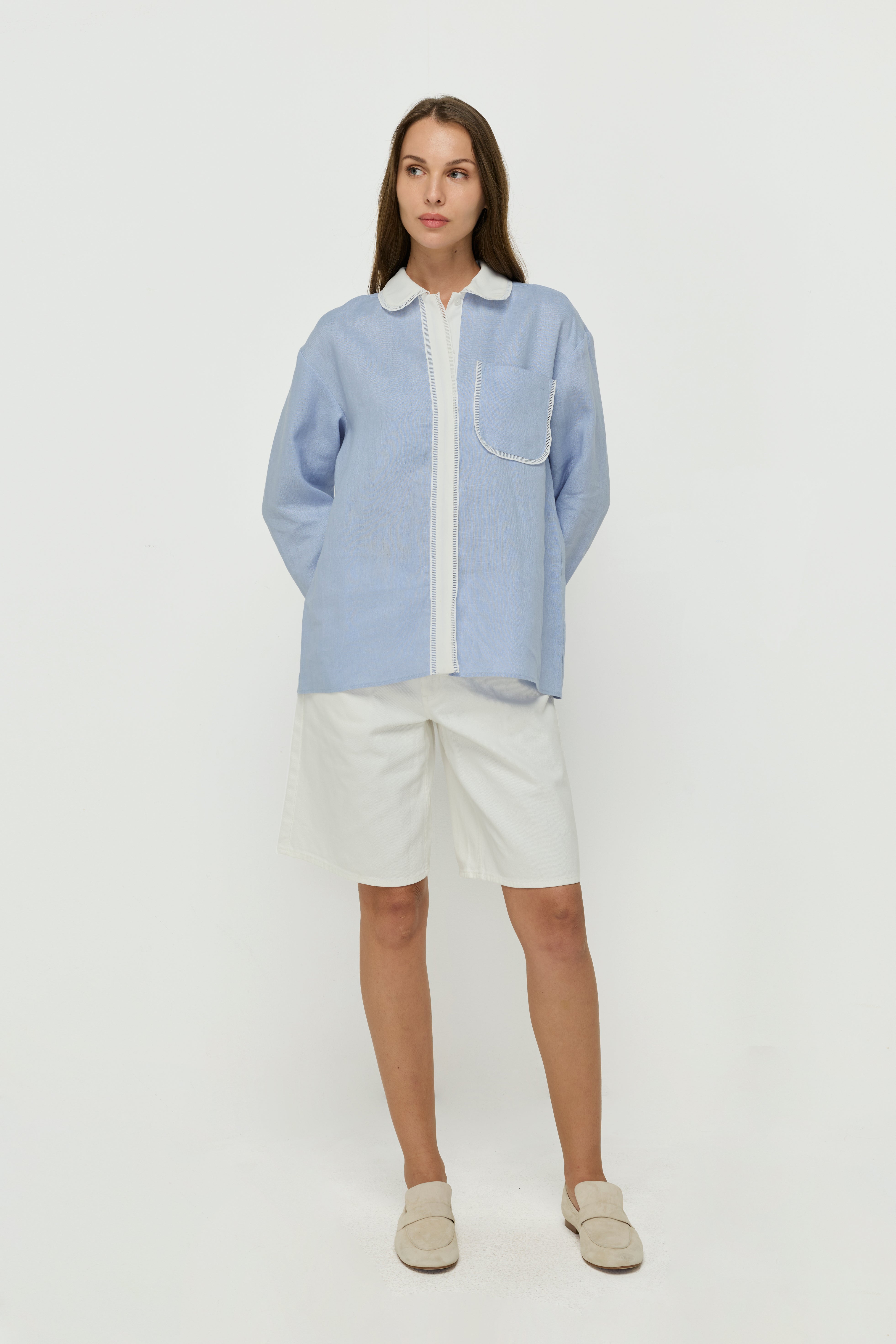 CONTRAST TRIM LINEN SHIRT