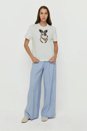 LINEN-BLEND PLEATED WIDE-LEG TROUSERS