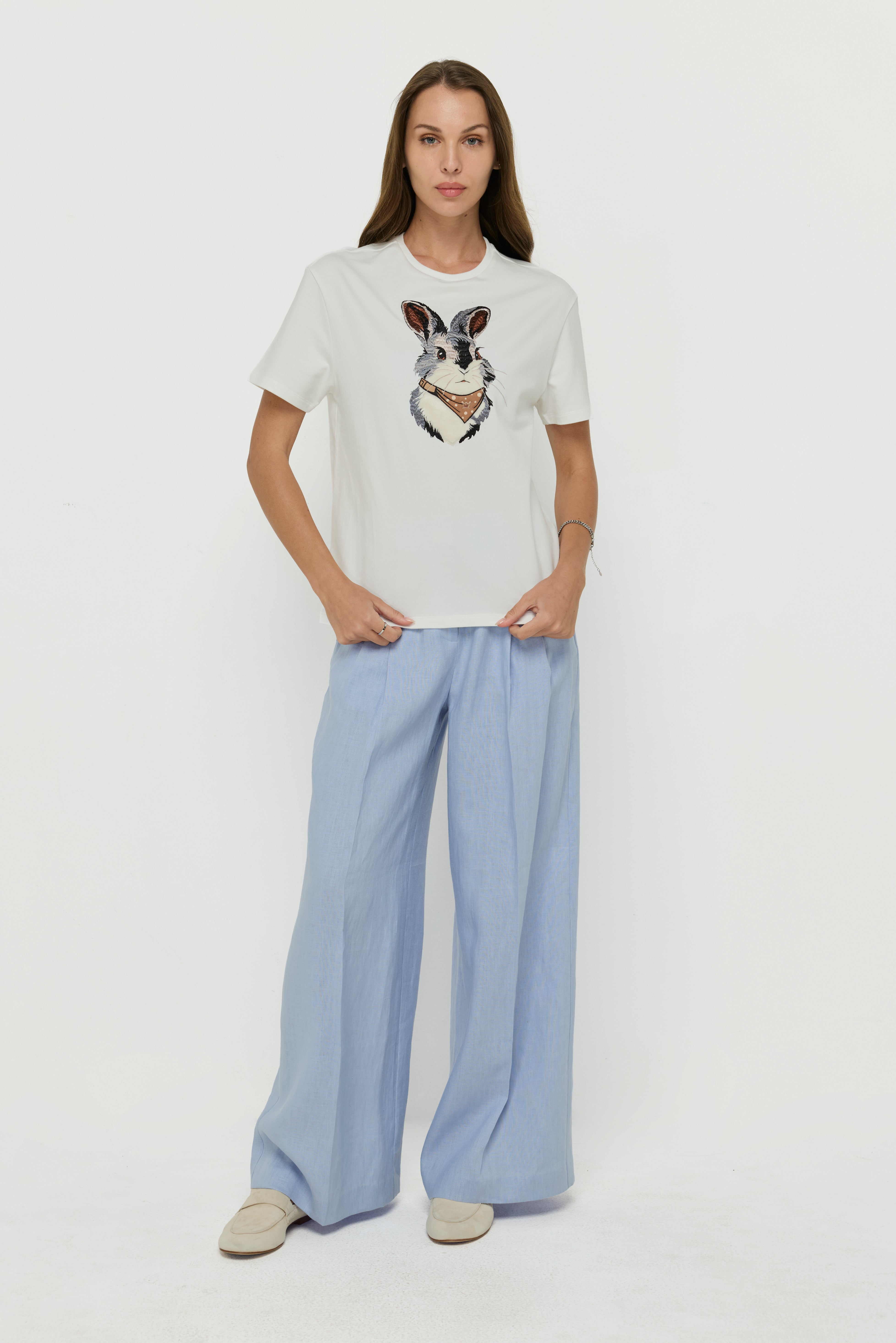 LINEN-BLEND PLEATED WIDE-LEG TROUSERS