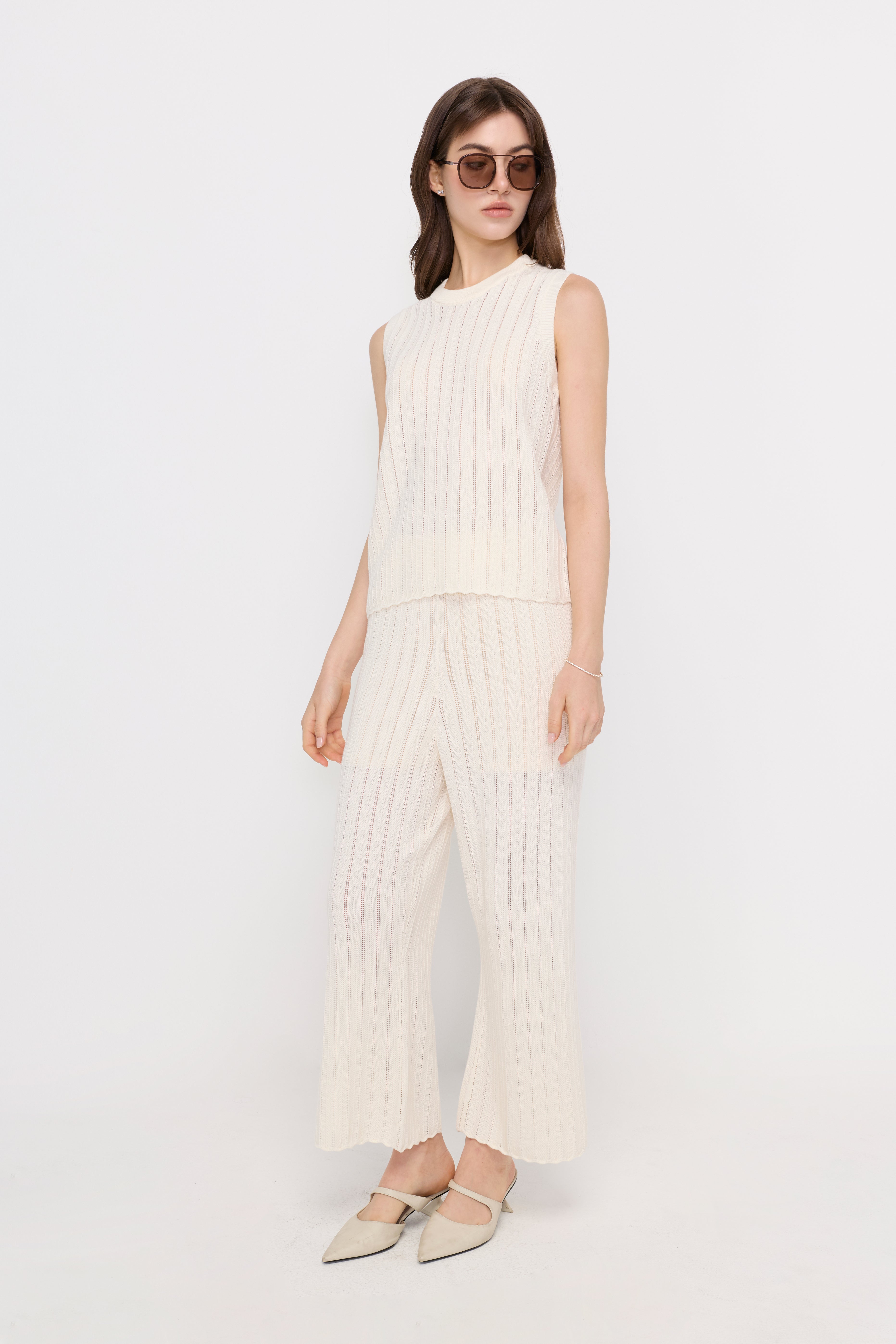 RIBBED KNIT WIDE-LEG PANTS