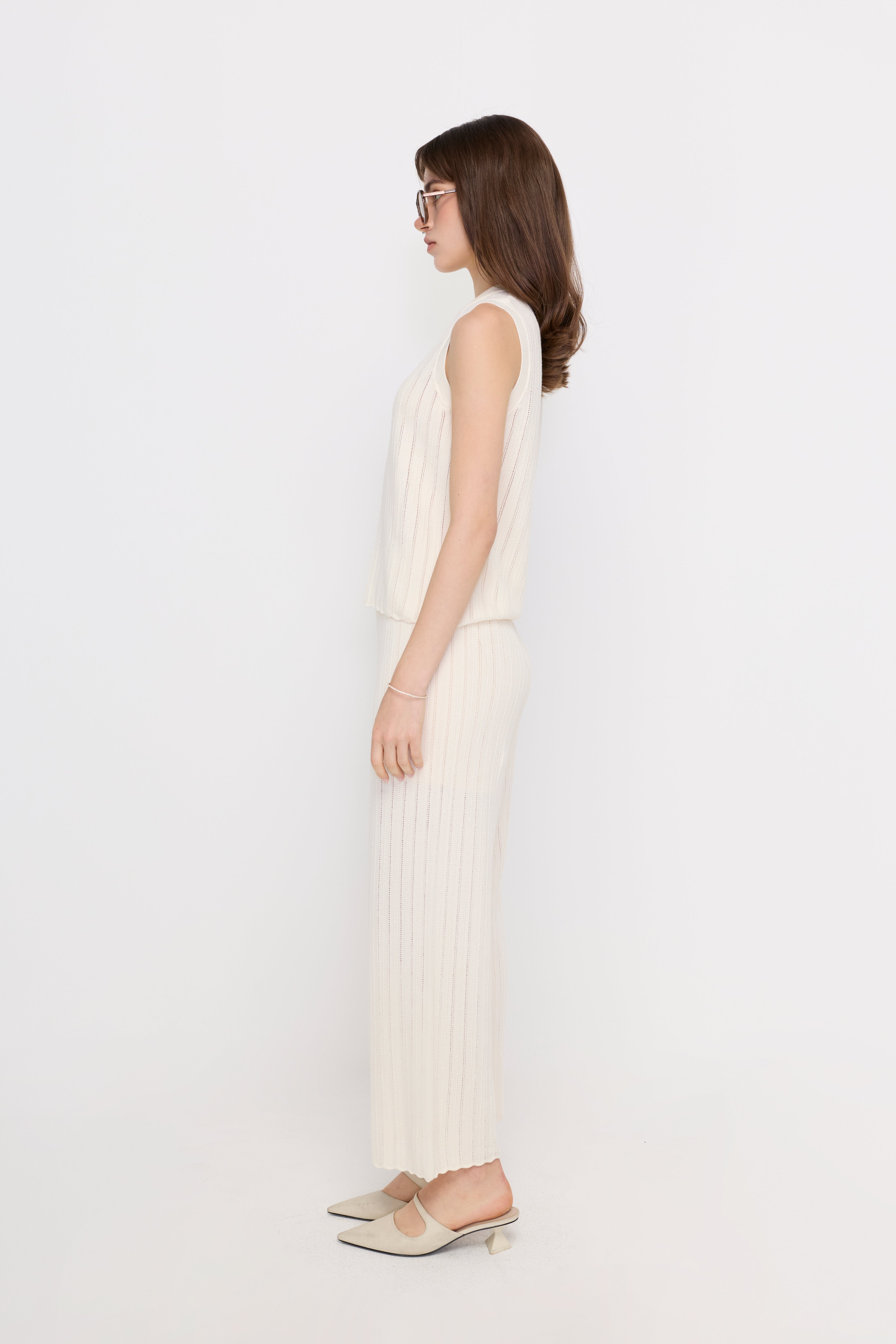 RIBBED KNIT WIDE-LEG PANTS