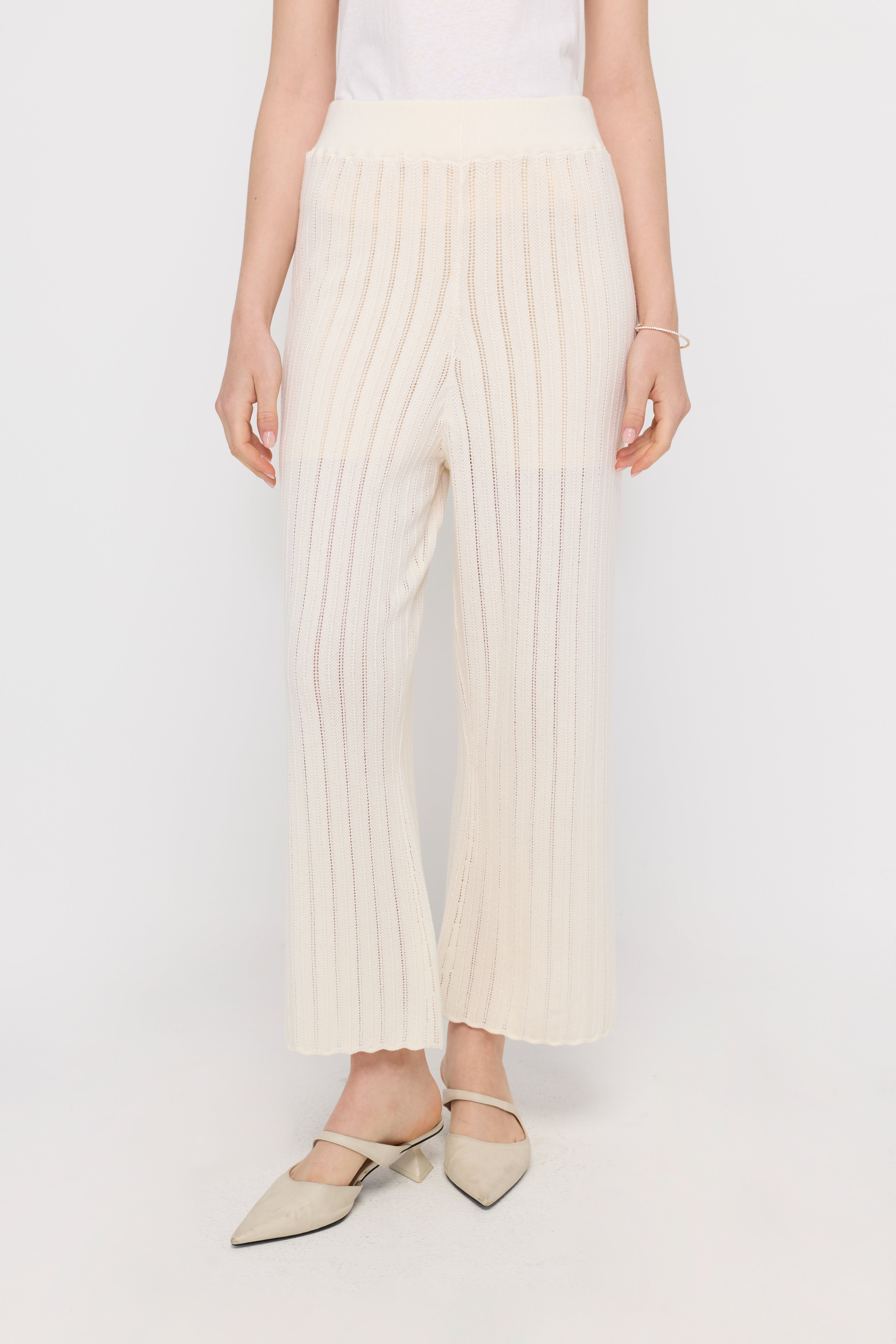 RIBBED KNIT WIDE-LEG PANTS