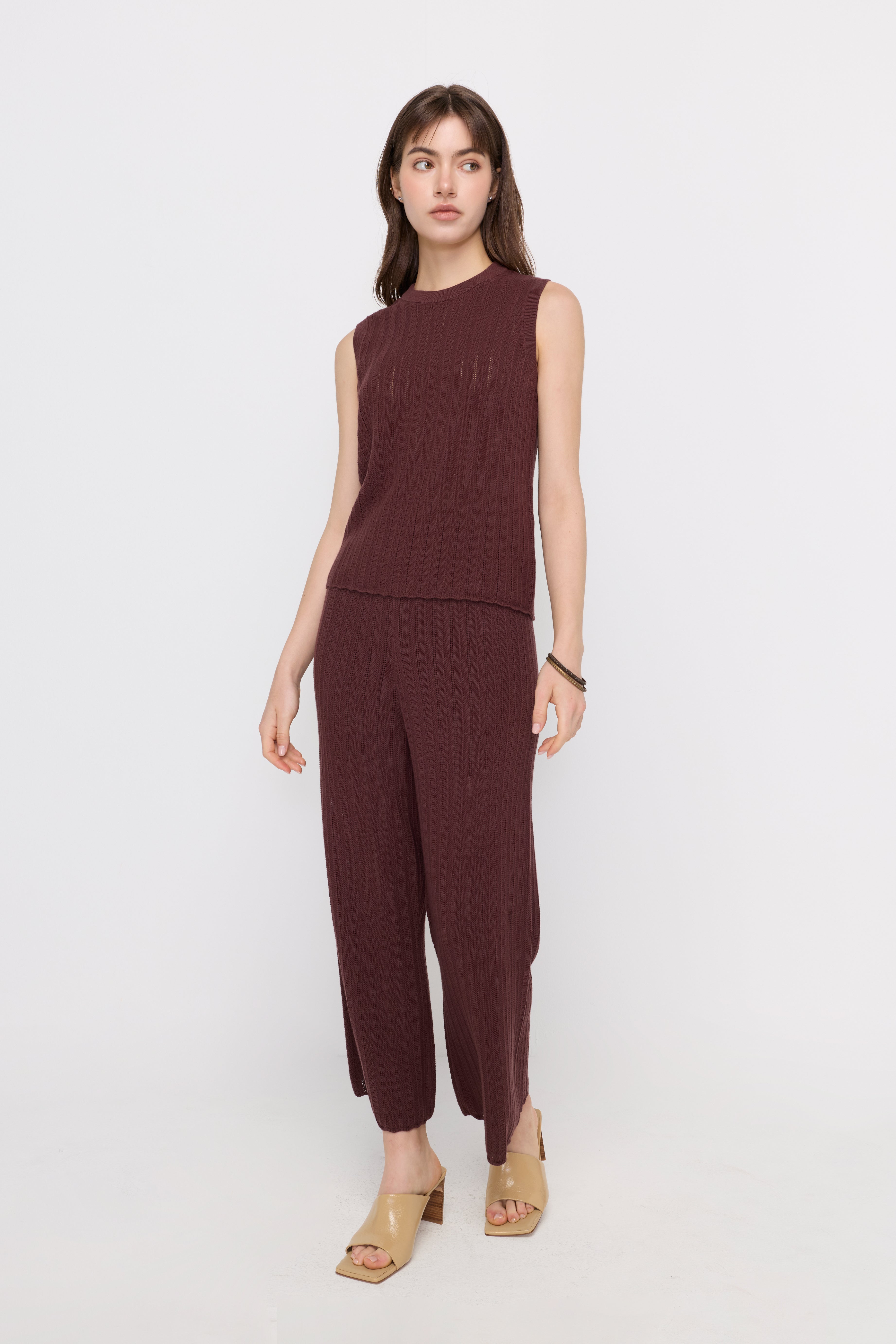RIBBED KNIT WIDE-LEG PANTS