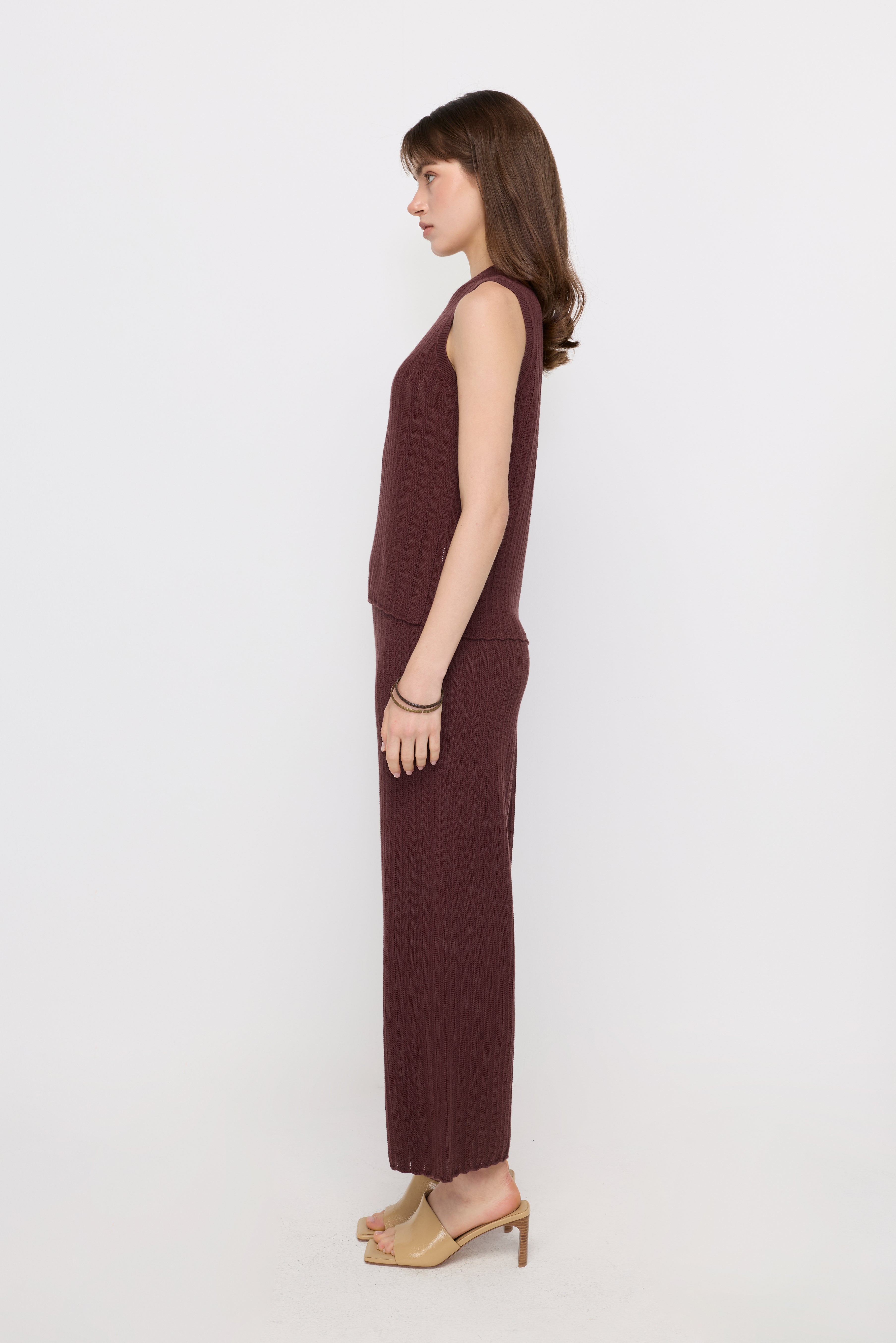 RIBBED KNIT WIDE-LEG PANTS