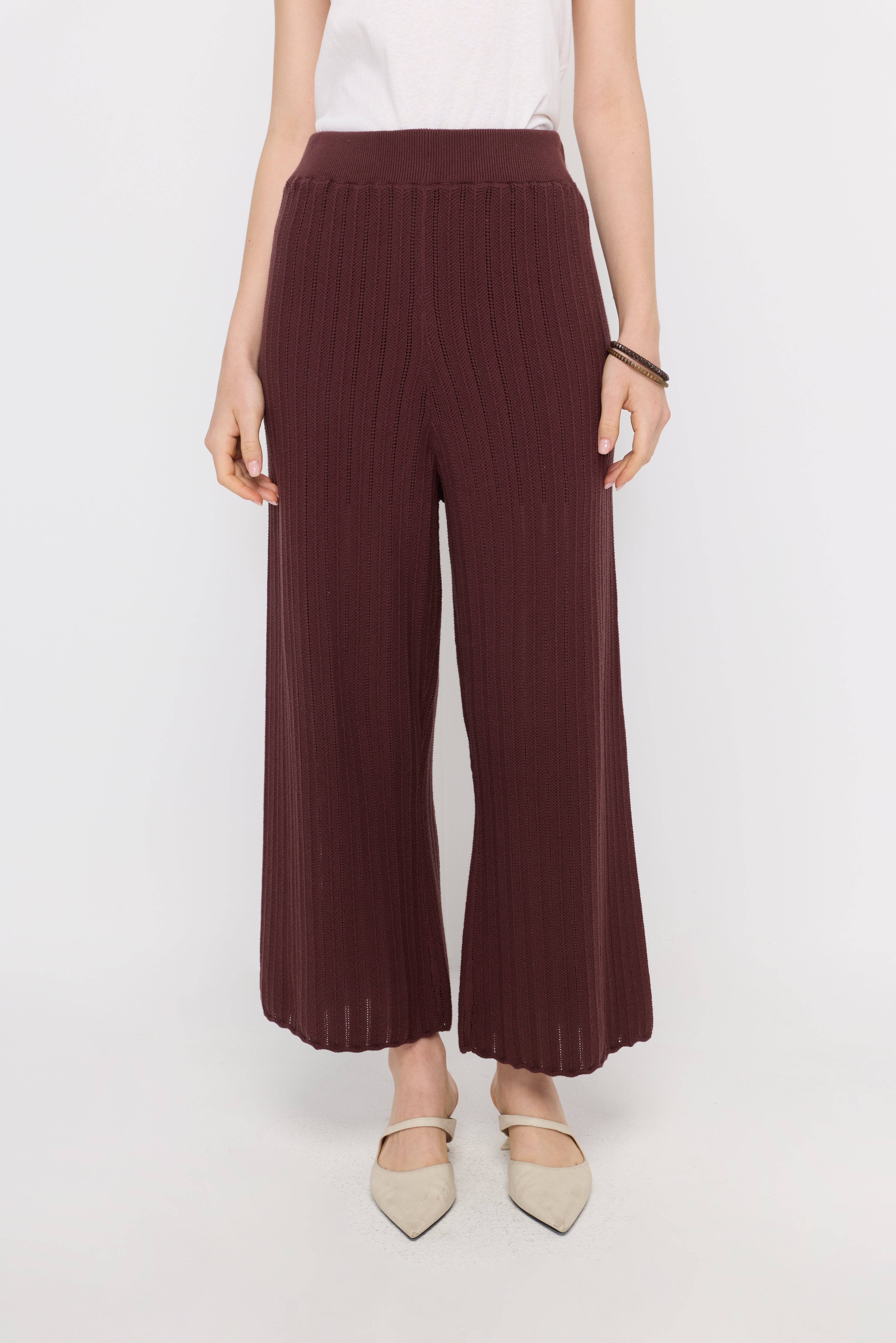 RIBBED KNIT WIDE-LEG PANTS