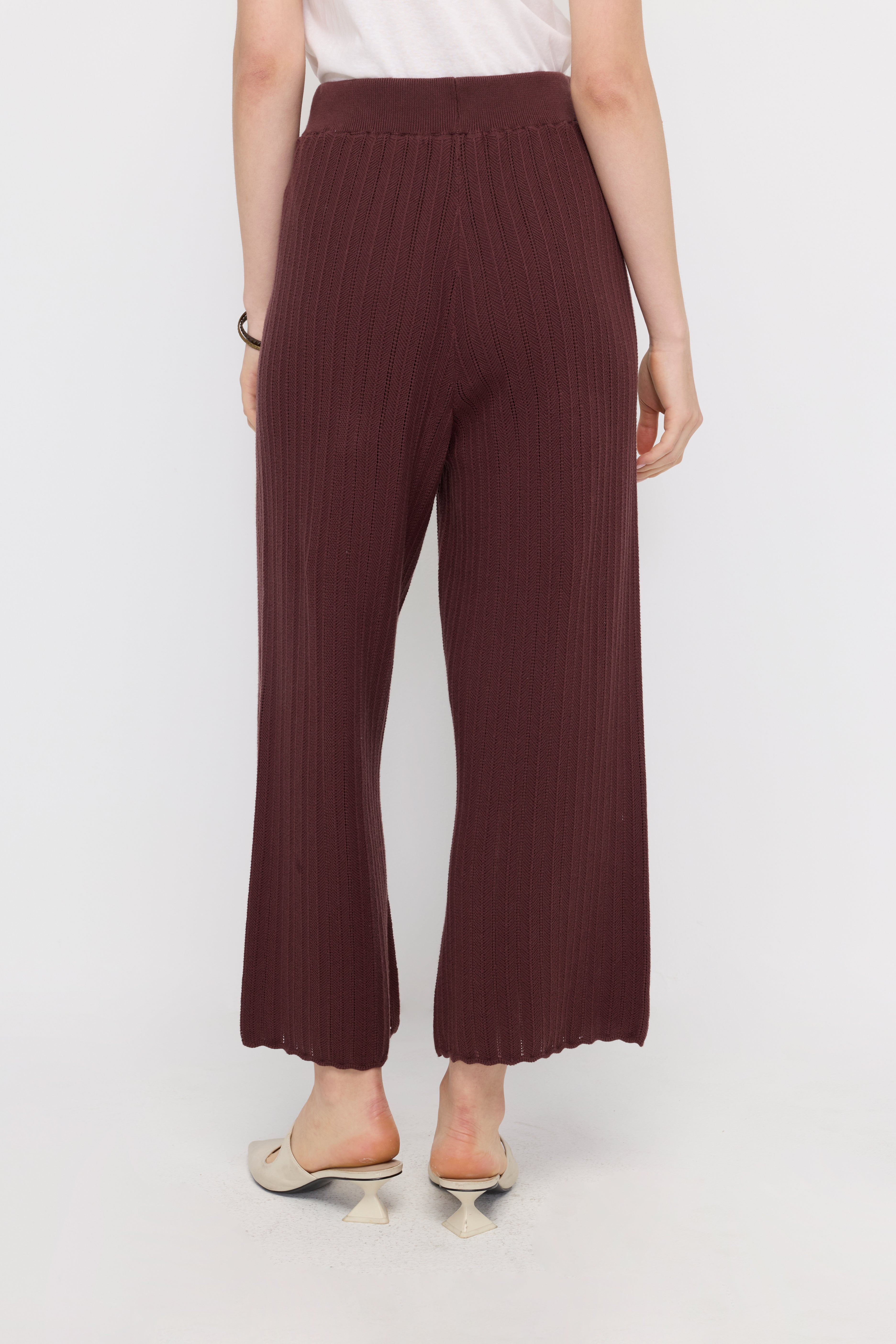 RIBBED KNIT WIDE-LEG PANTS