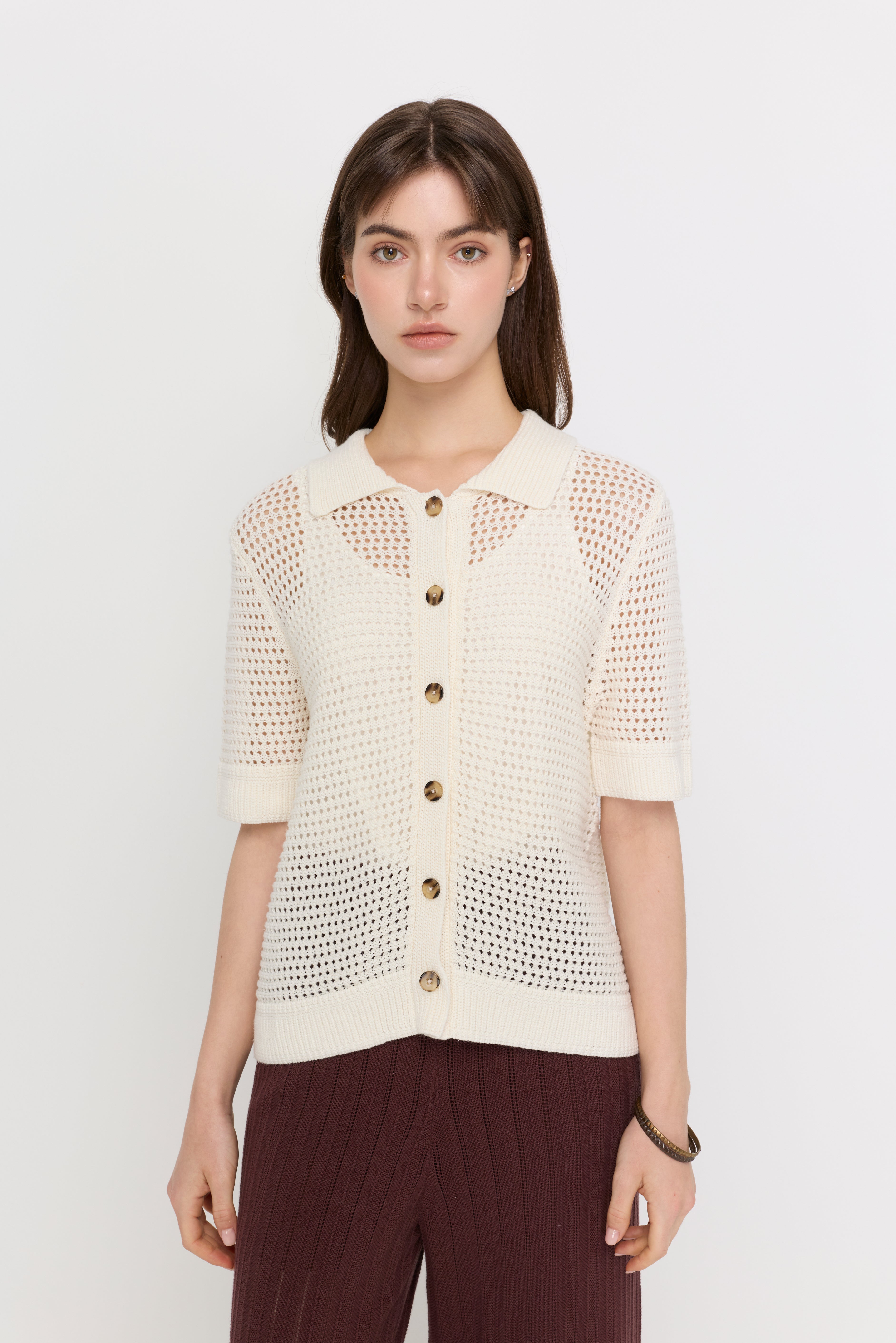 TEXTURED KNIT BUTTON-UP POLO
