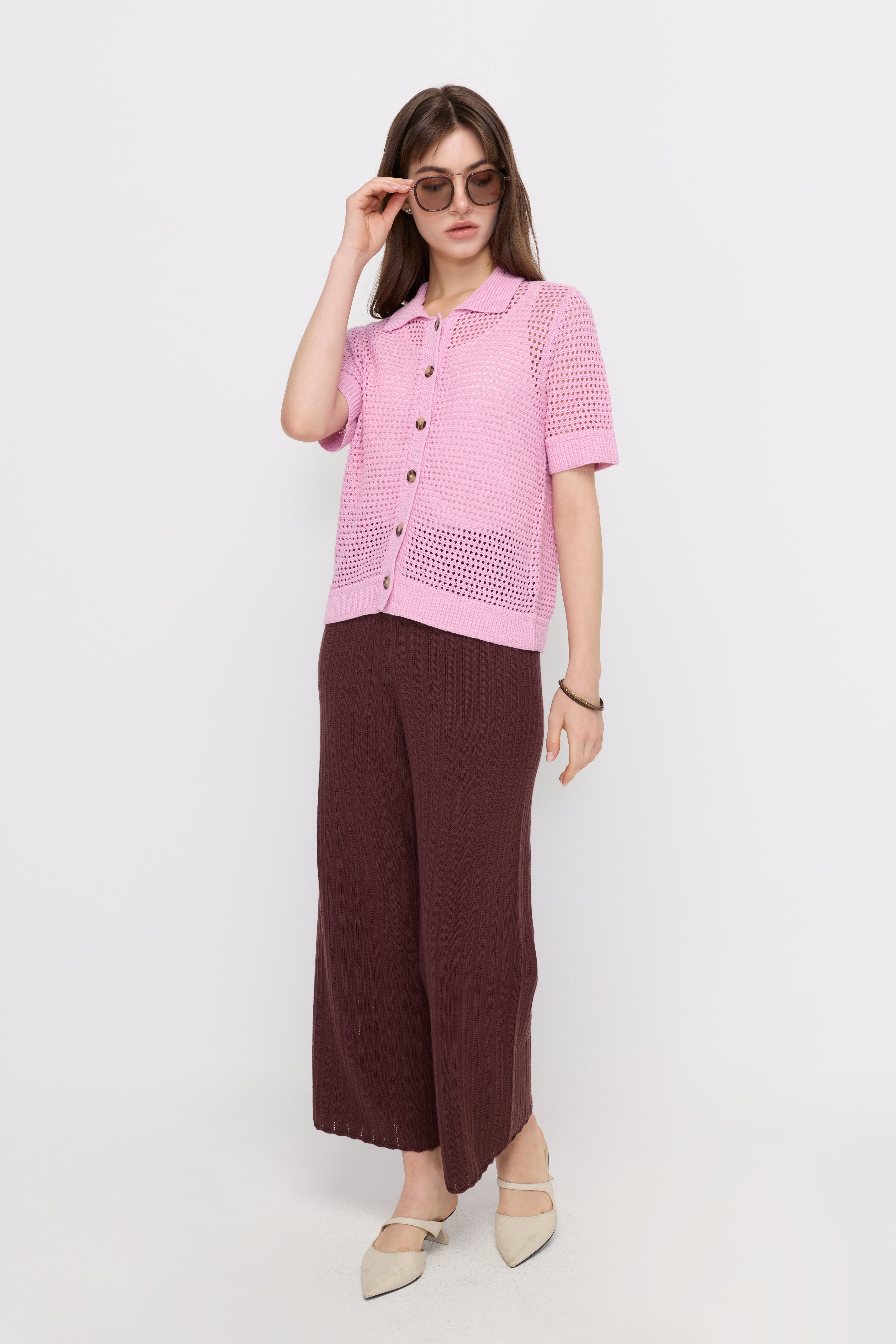 TEXTURED KNIT BUTTON-UP POLO