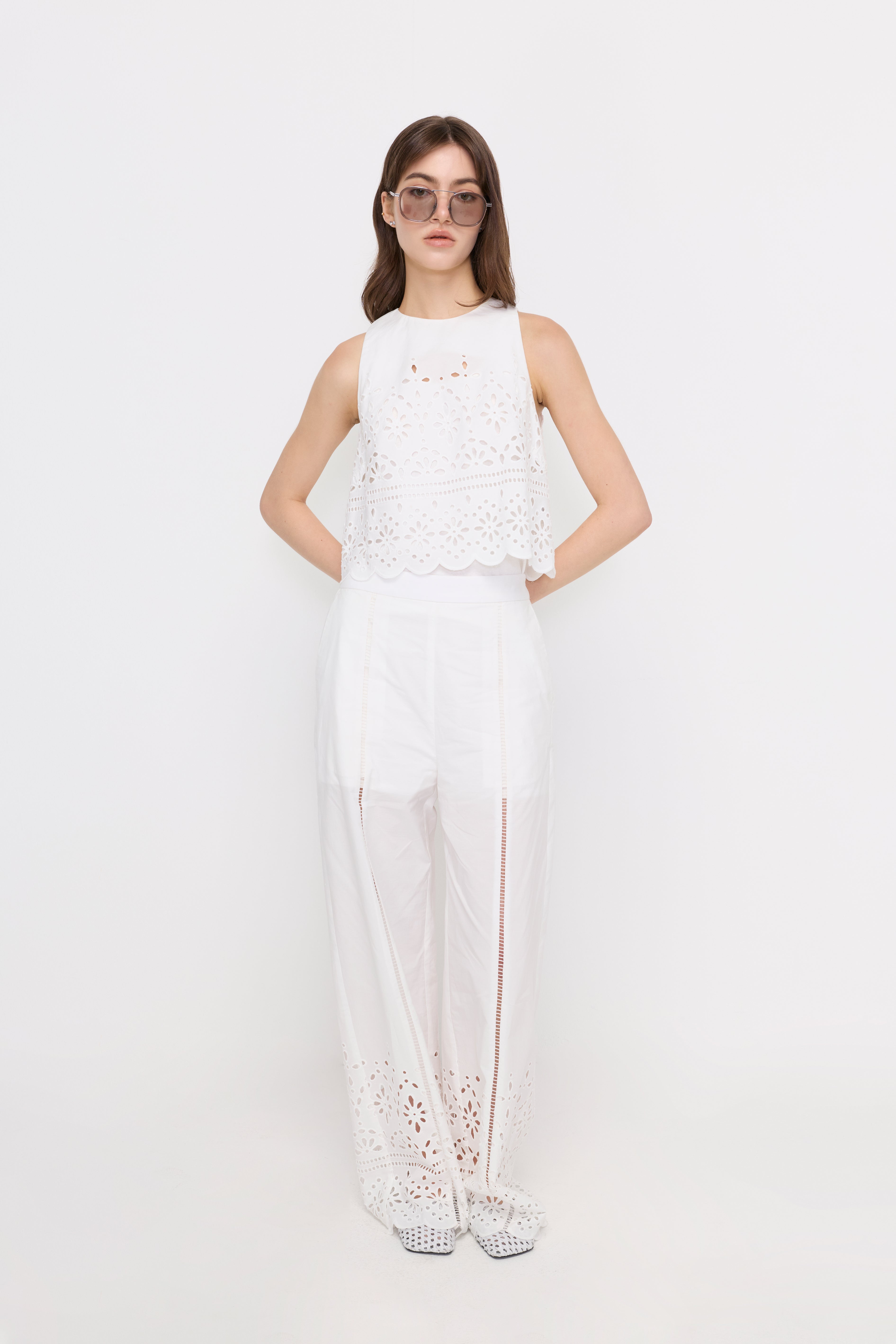 BRODERIE WIDE-LEG PANTS