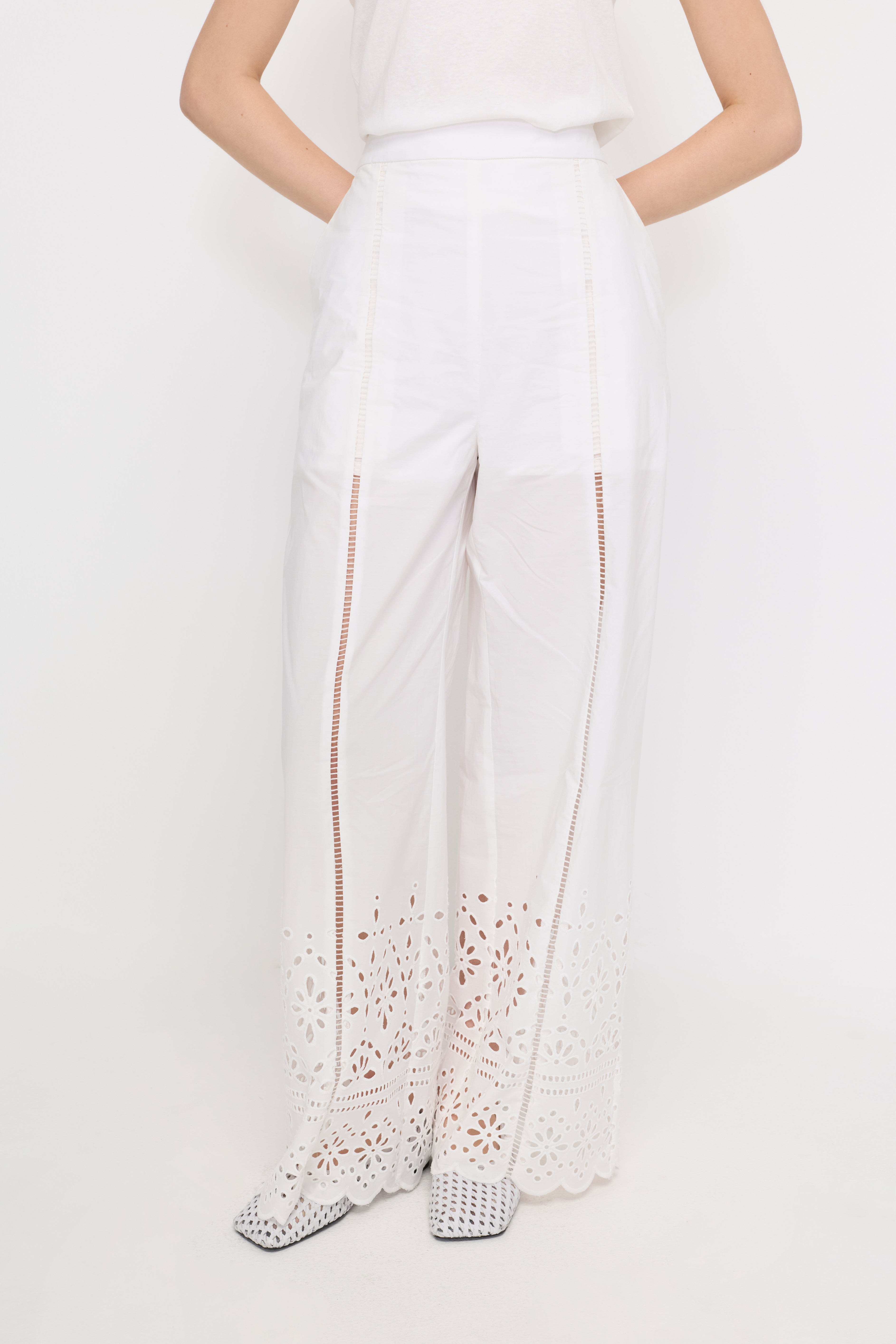 BRODERIE WIDE-LEG PANTS
