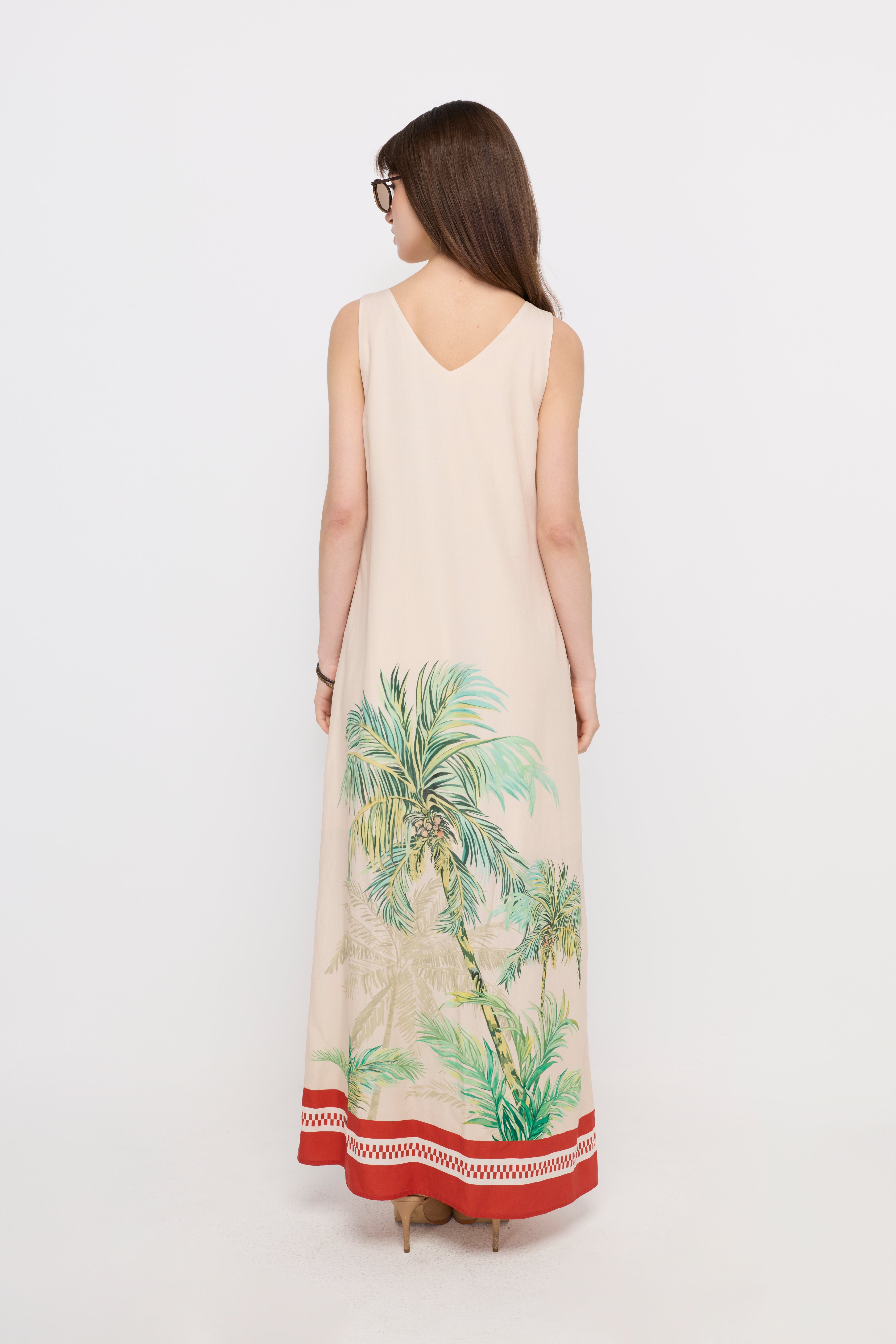 TROPICAL PRINT SLEEVELESS MIDI DRESS
