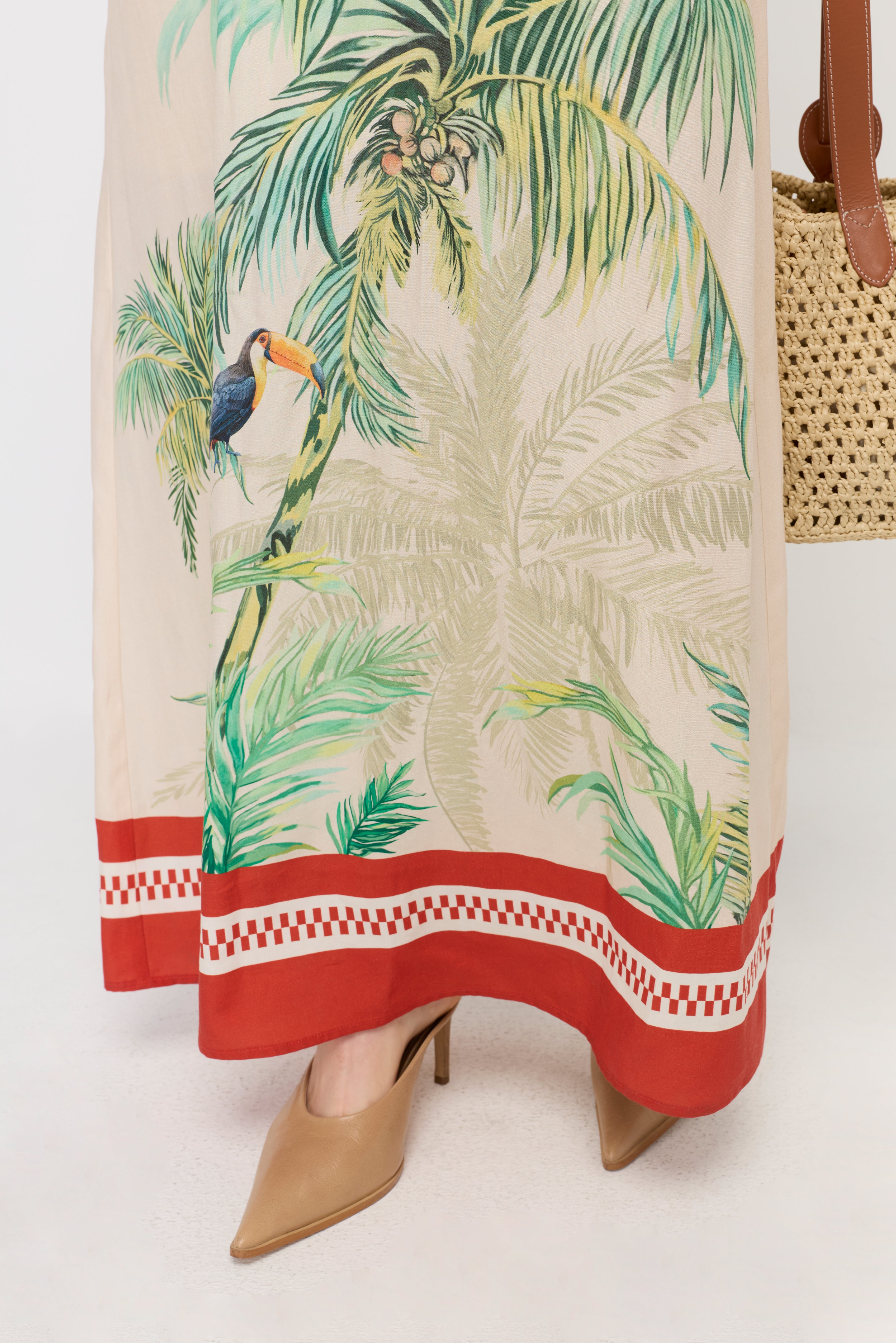 TROPICAL PRINT SLEEVELESS MIDI DRESS