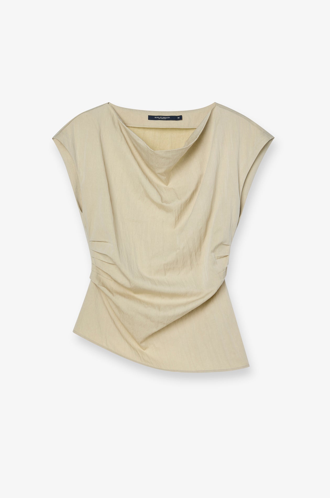 DRAPED ASYMMETRIC CAP SLEEVE TOP