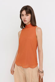 SHEER HIGH-NECK SLEEVELESS BLOUSE