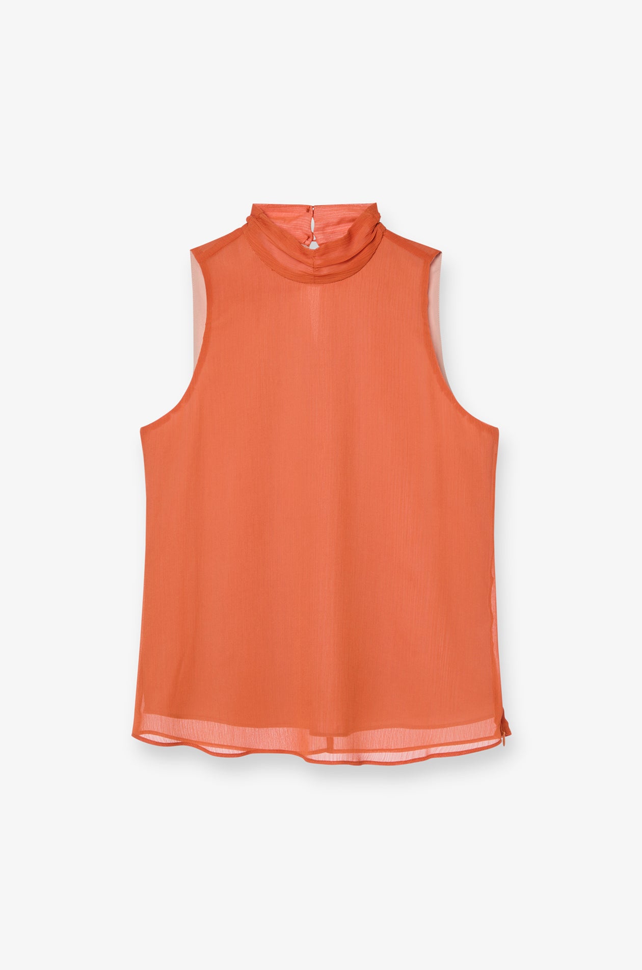 SHEER HIGH-NECK SLEEVELESS BLOUSE