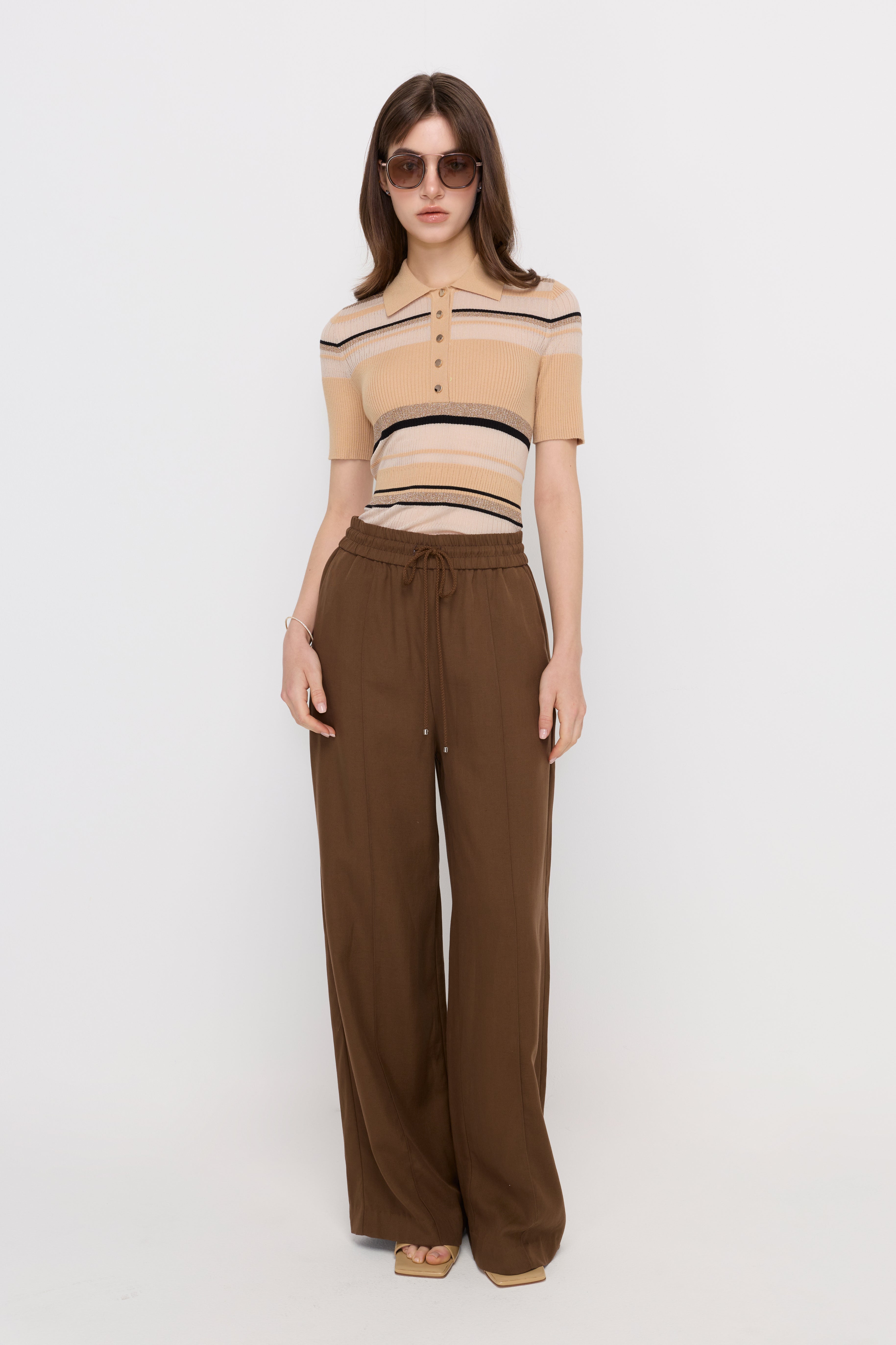 STRIPED KNIT POLO TOP