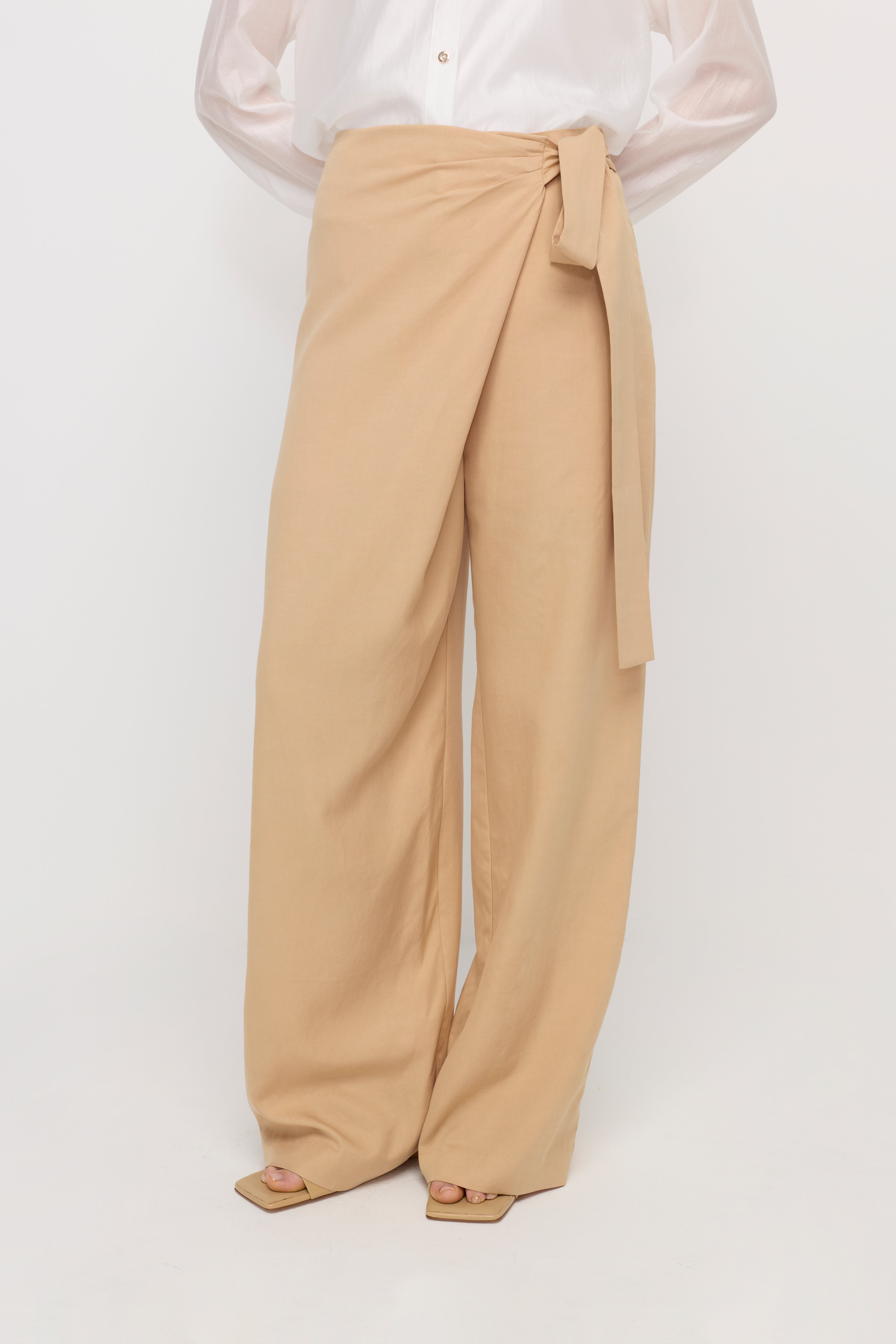 WRAP TIE WIDE-LEG TROUSERS