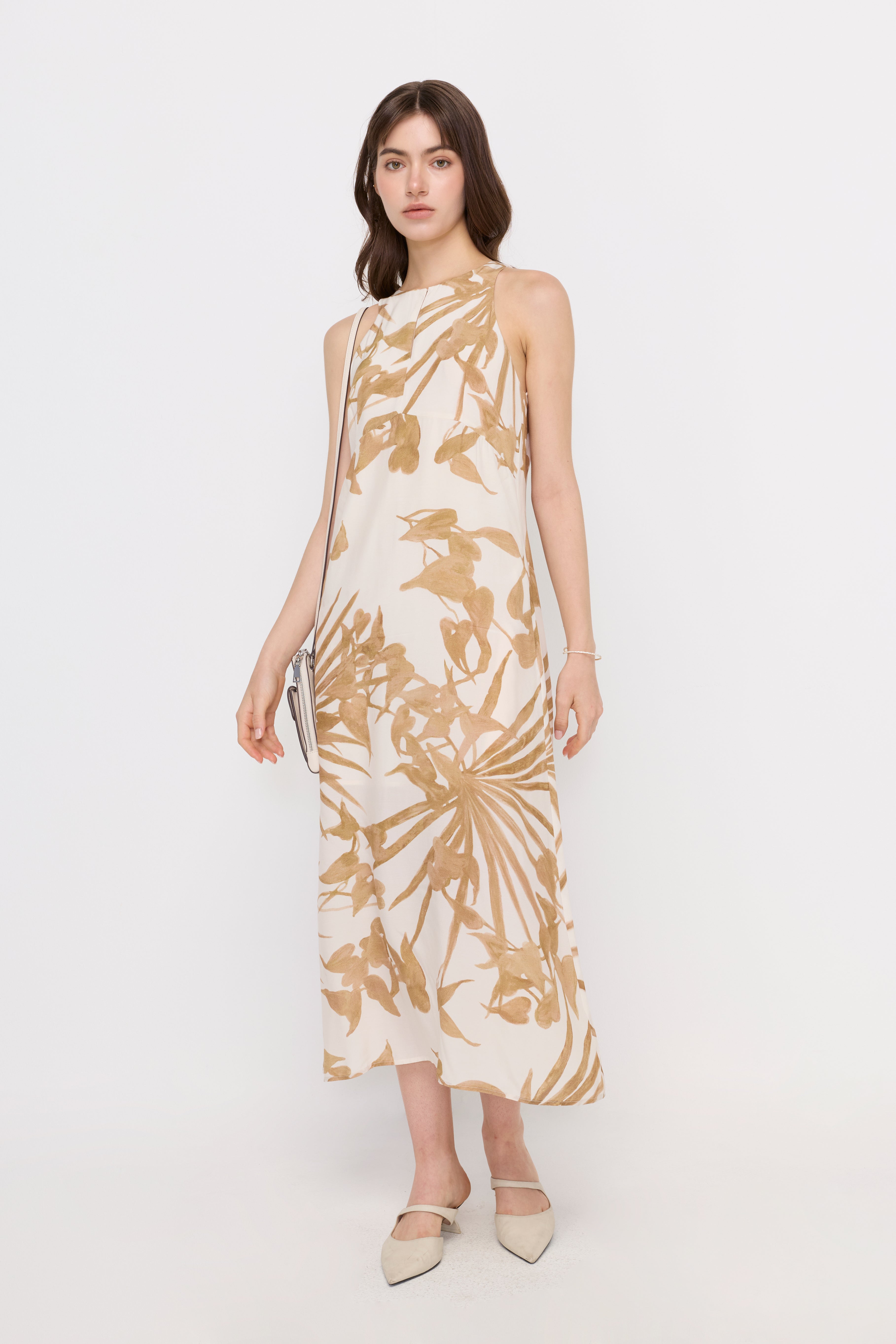 TROPICAL PRINT SLEEVELESS MIDI DRESS
