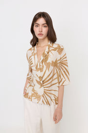 TROPICAL PRINT WRAP BLOUSE