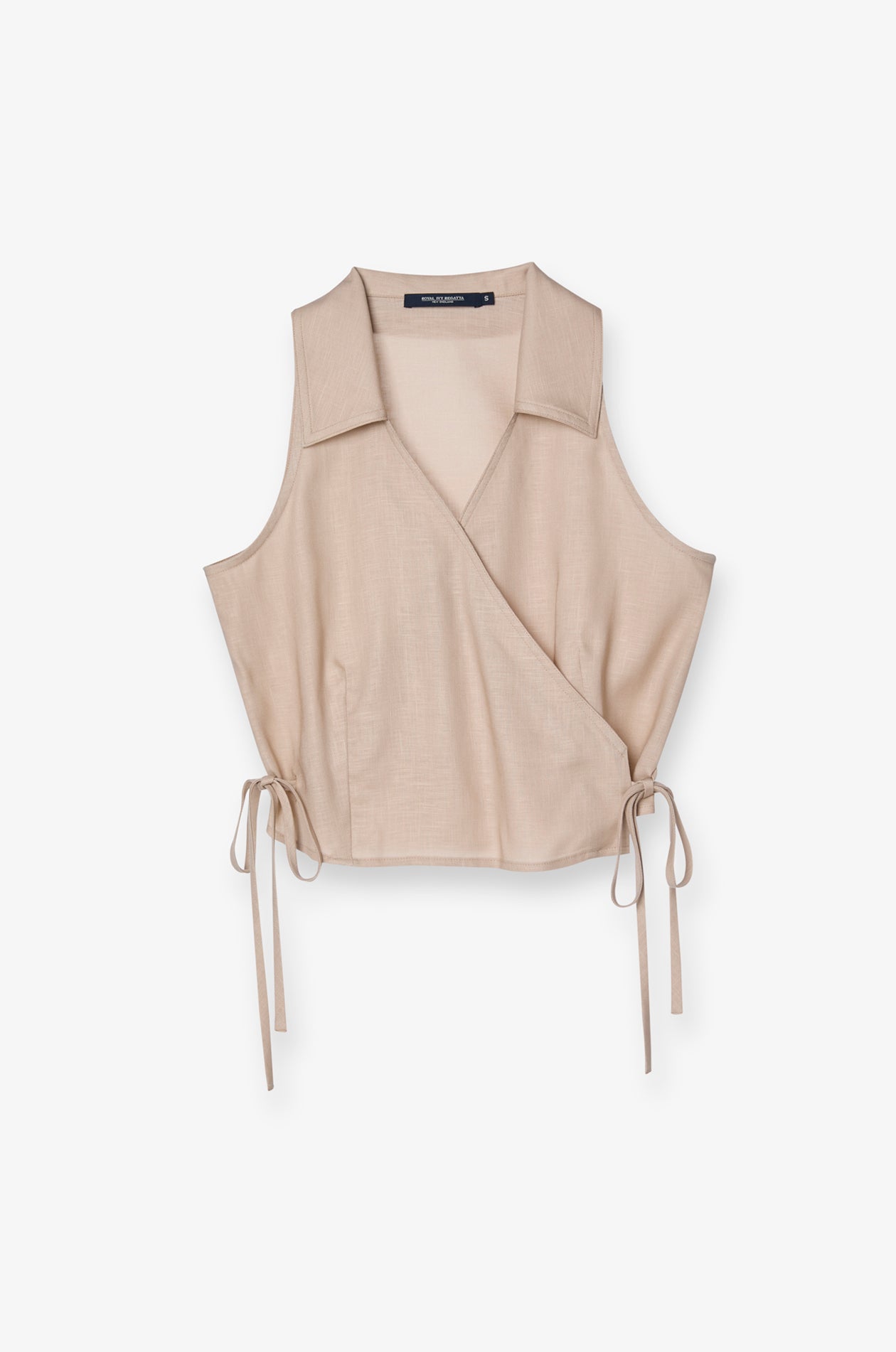 SLEEVELESS COLLARED WRAP TIE TOP