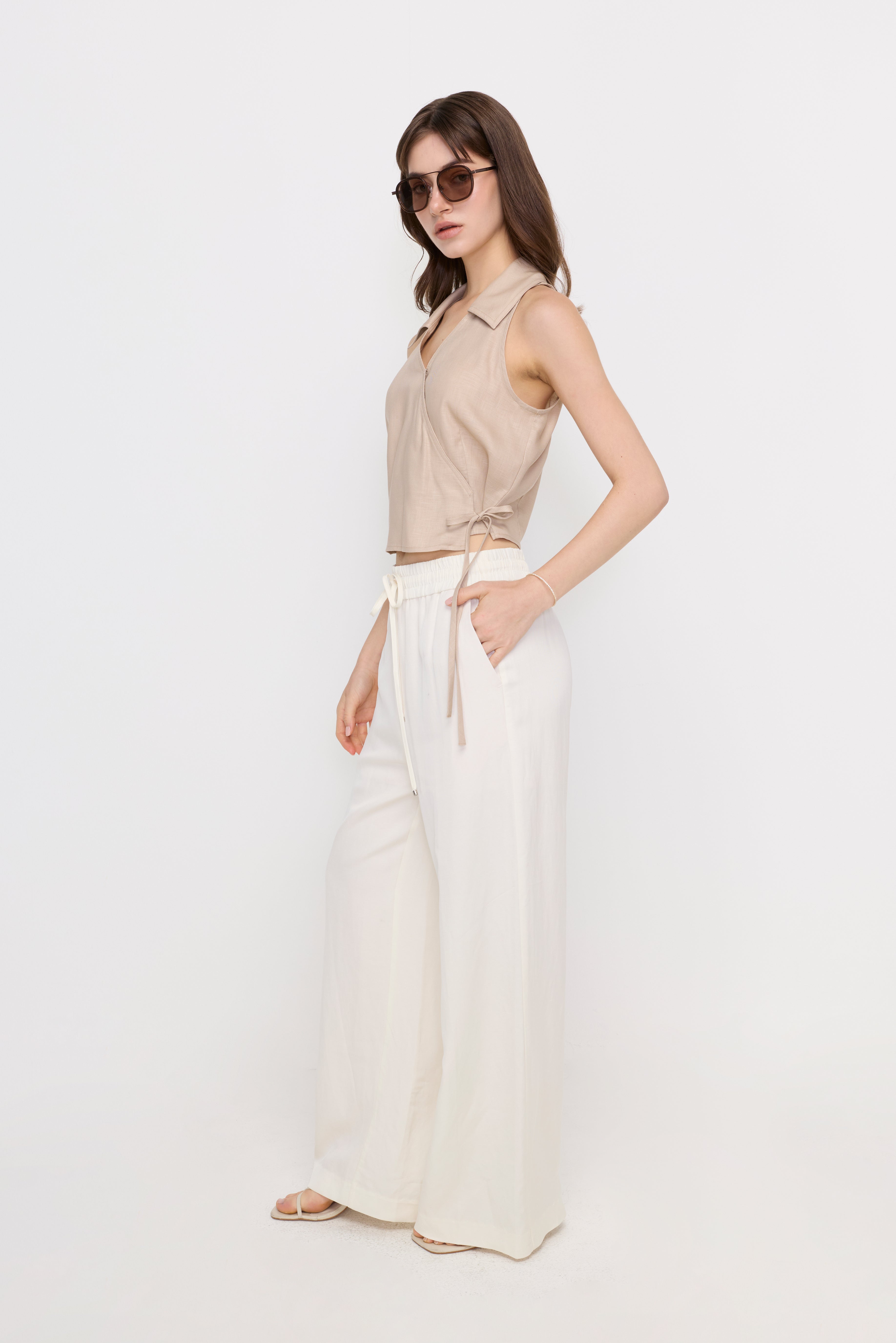 RELAXED DRAWSTRING WIDE-LEG TROUSERS