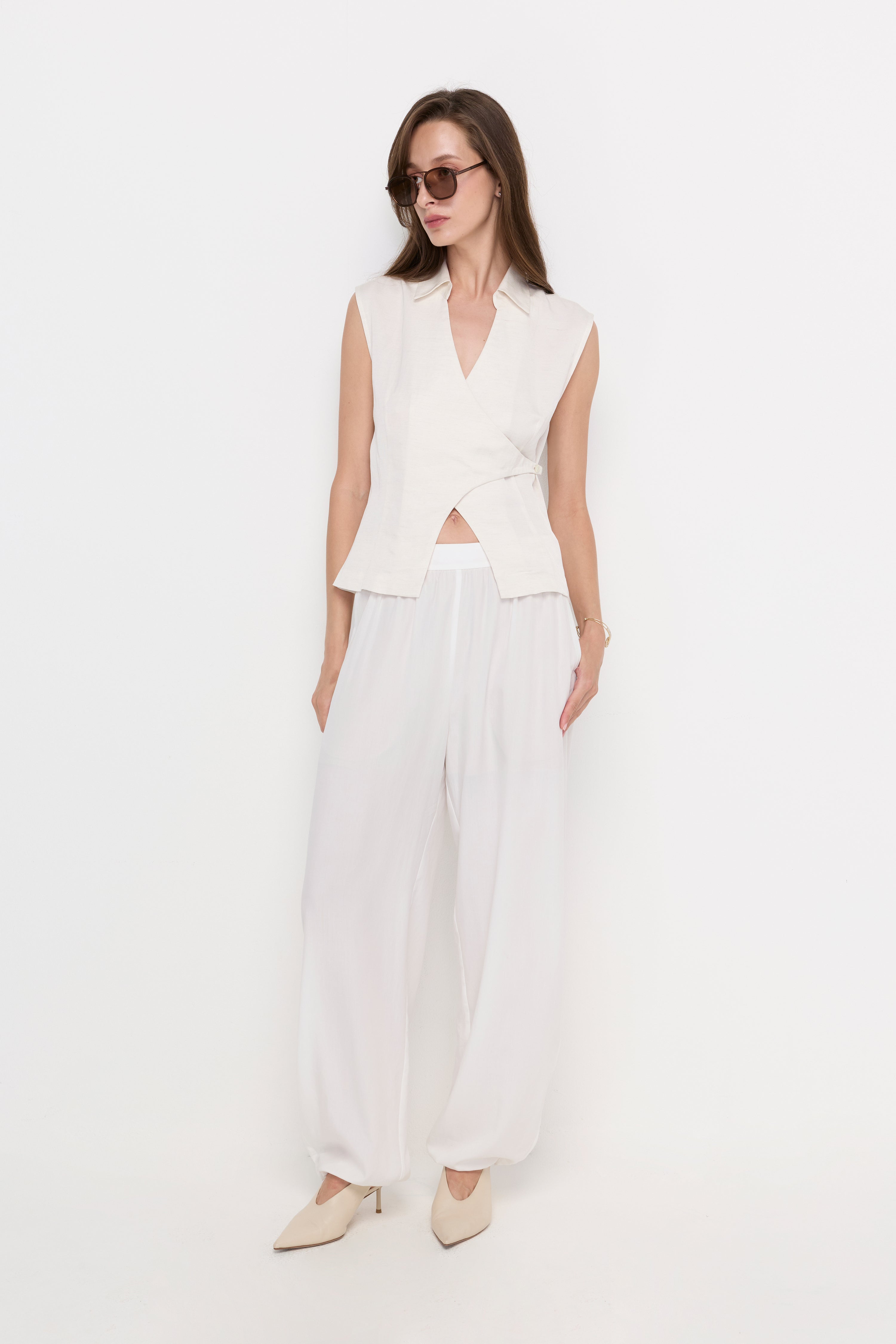 IVORY SCULPT WRAP BLOUSES