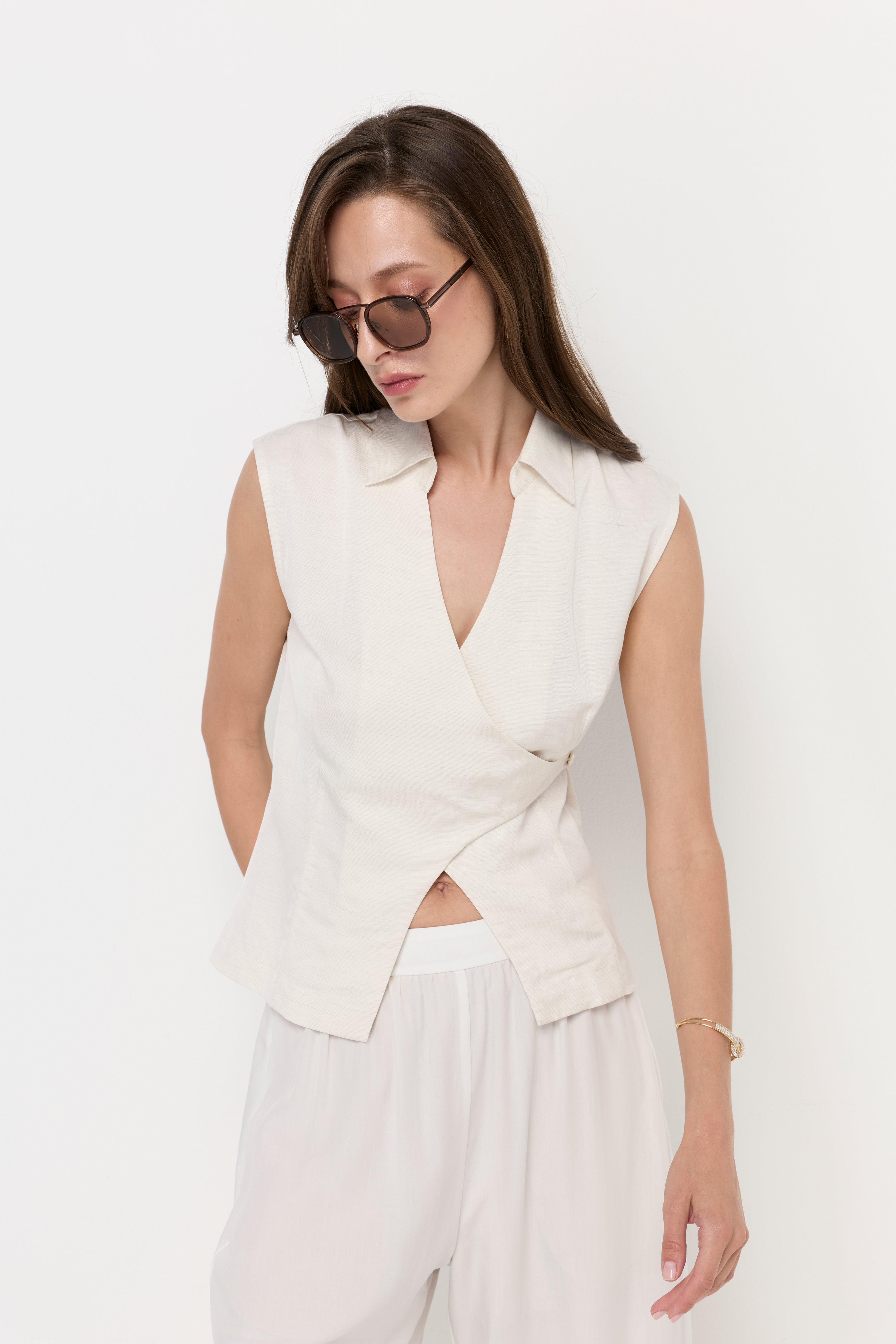 IVORY SCULPT WRAP BLOUSES