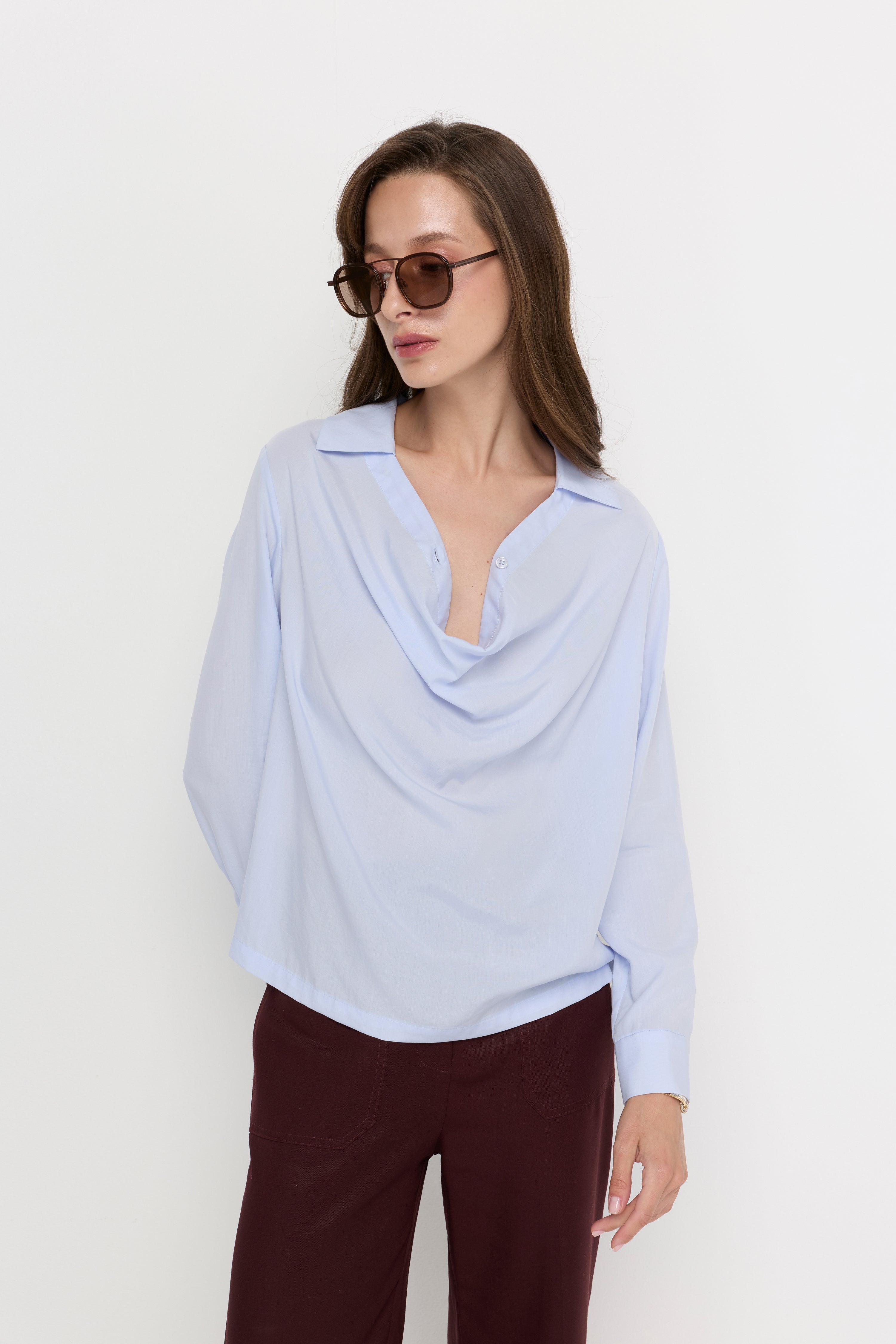 CELESTE DRAPE SILK BLOUSE