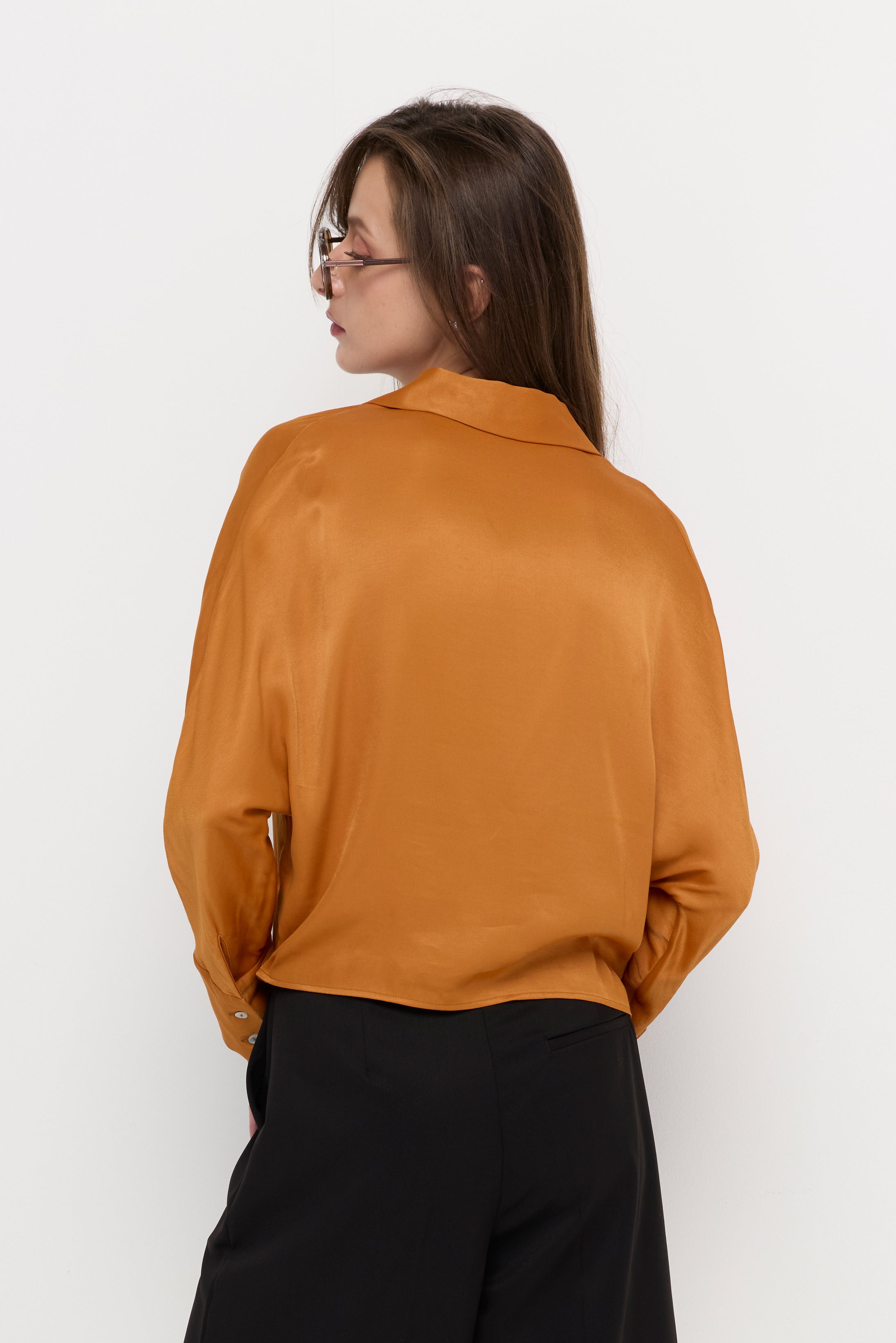 DRAPED WRAP SATIN BLOUSE