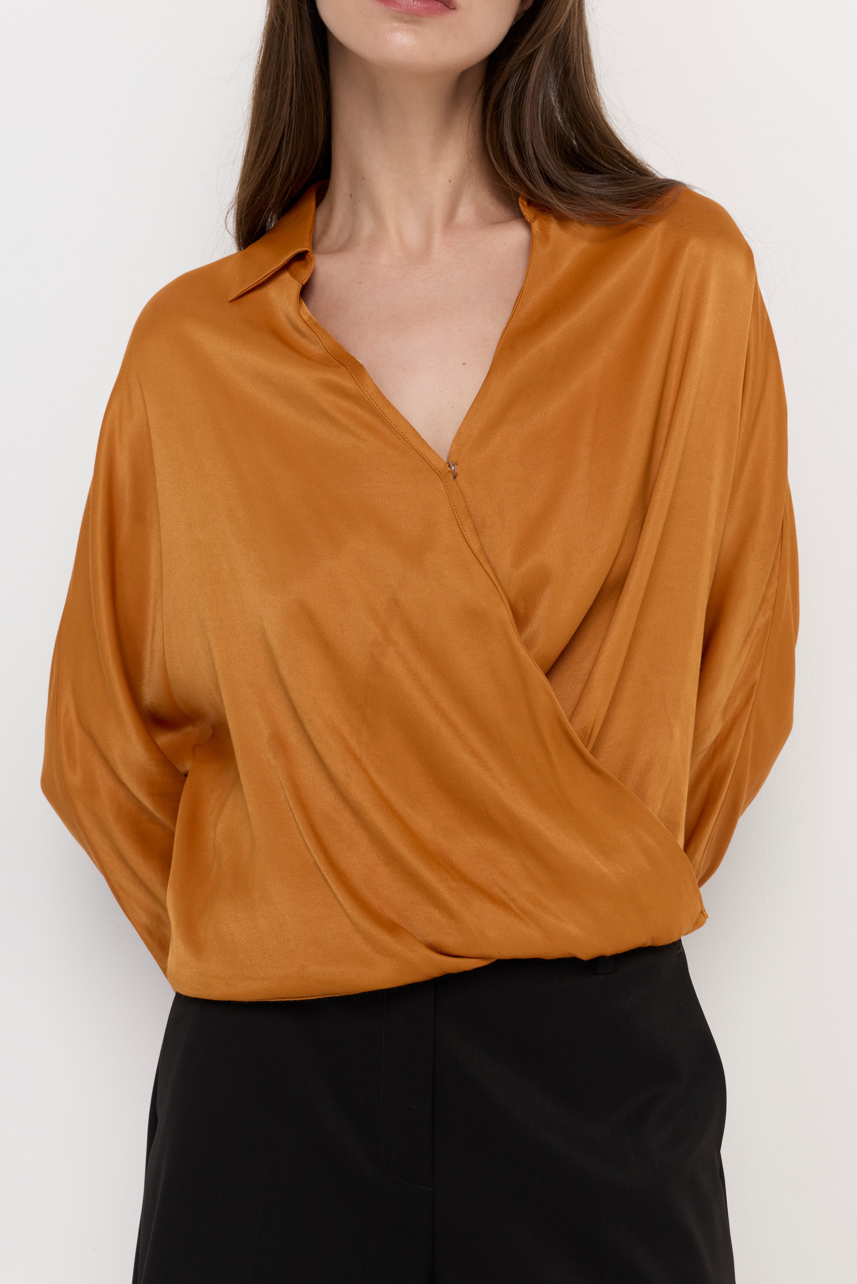 DRAPED WRAP SATIN BLOUSE