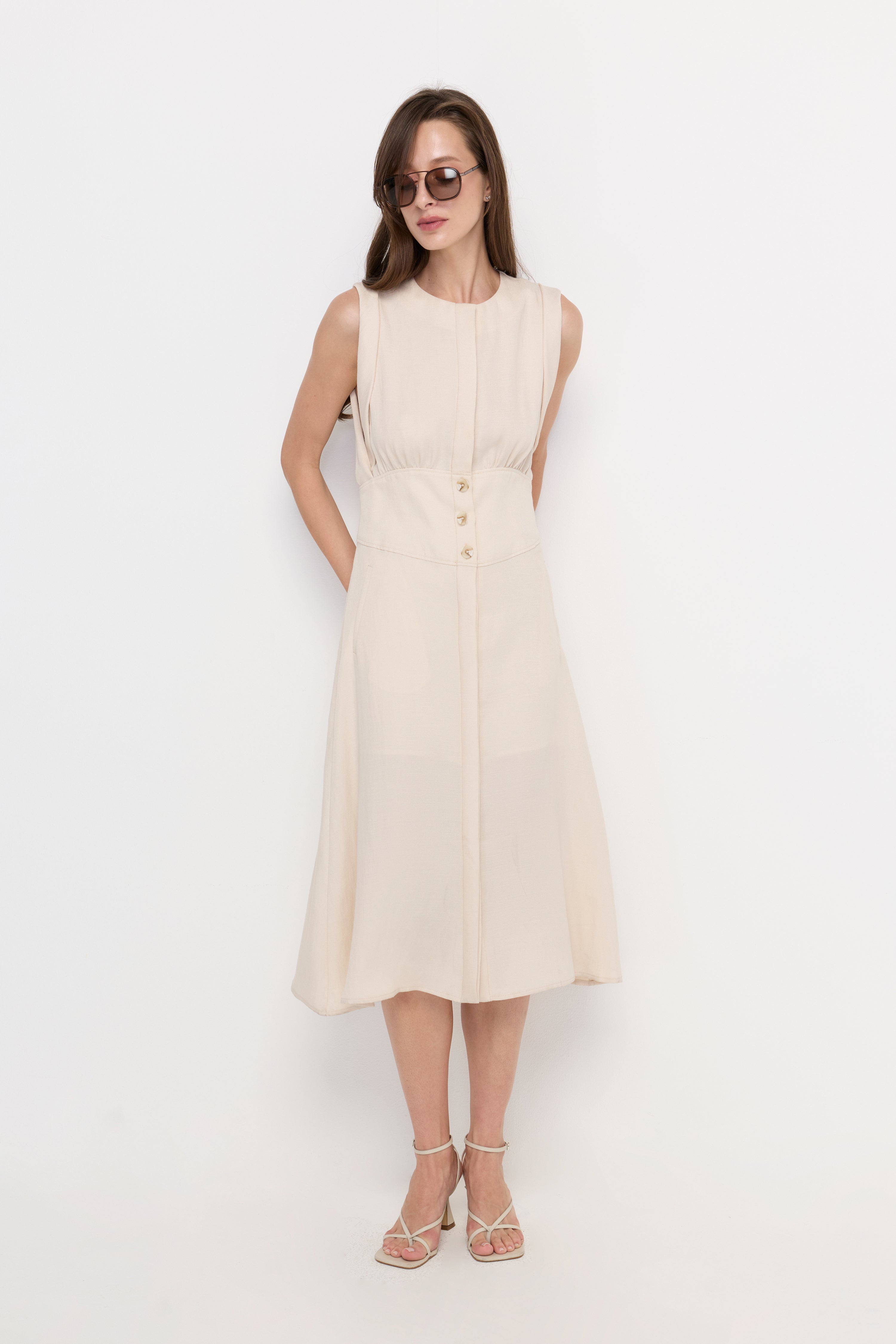 SERAPHINE BUTTON-FRONT MIDI DRESS