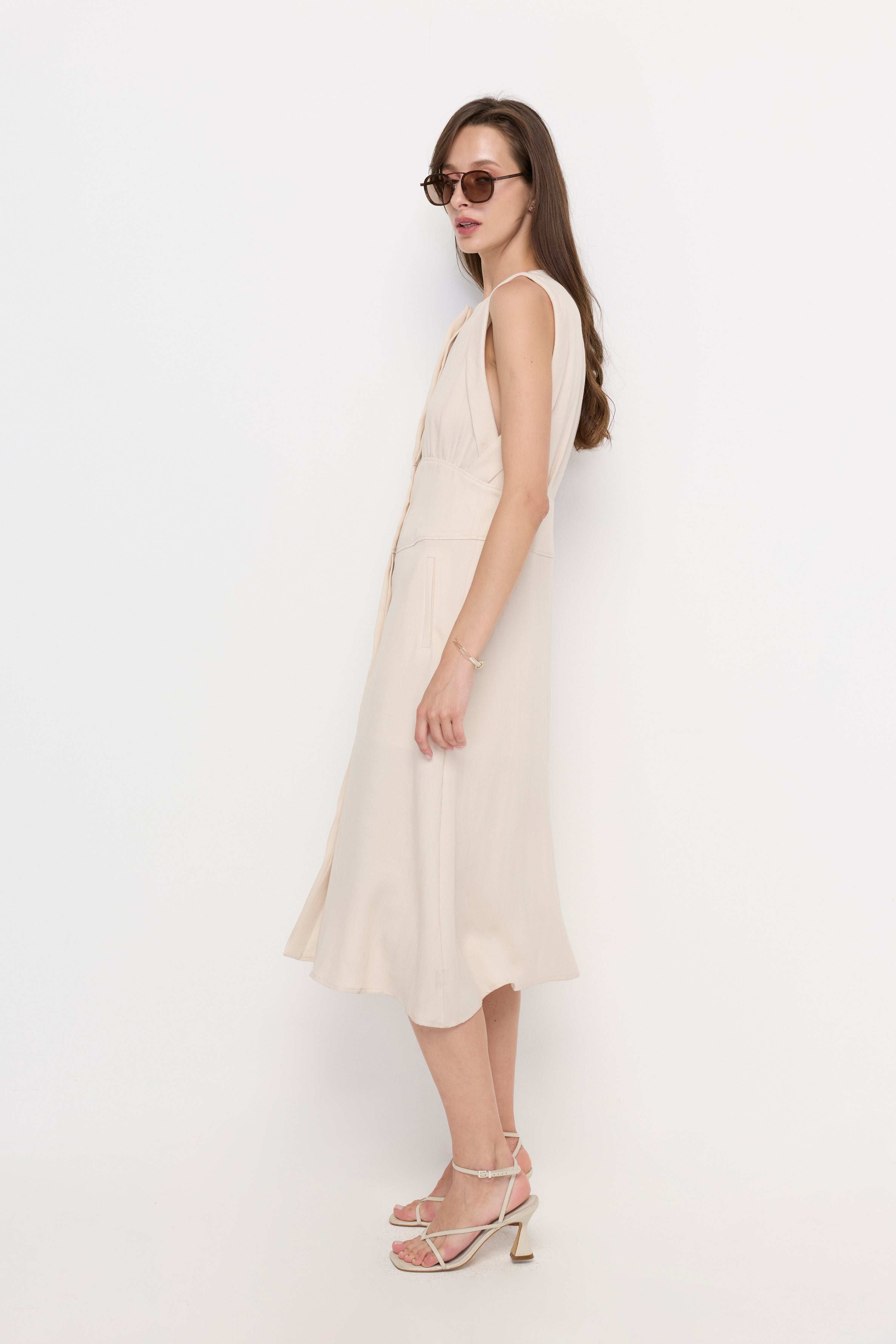 SERAPHINE BUTTON-FRONT MIDI DRESS