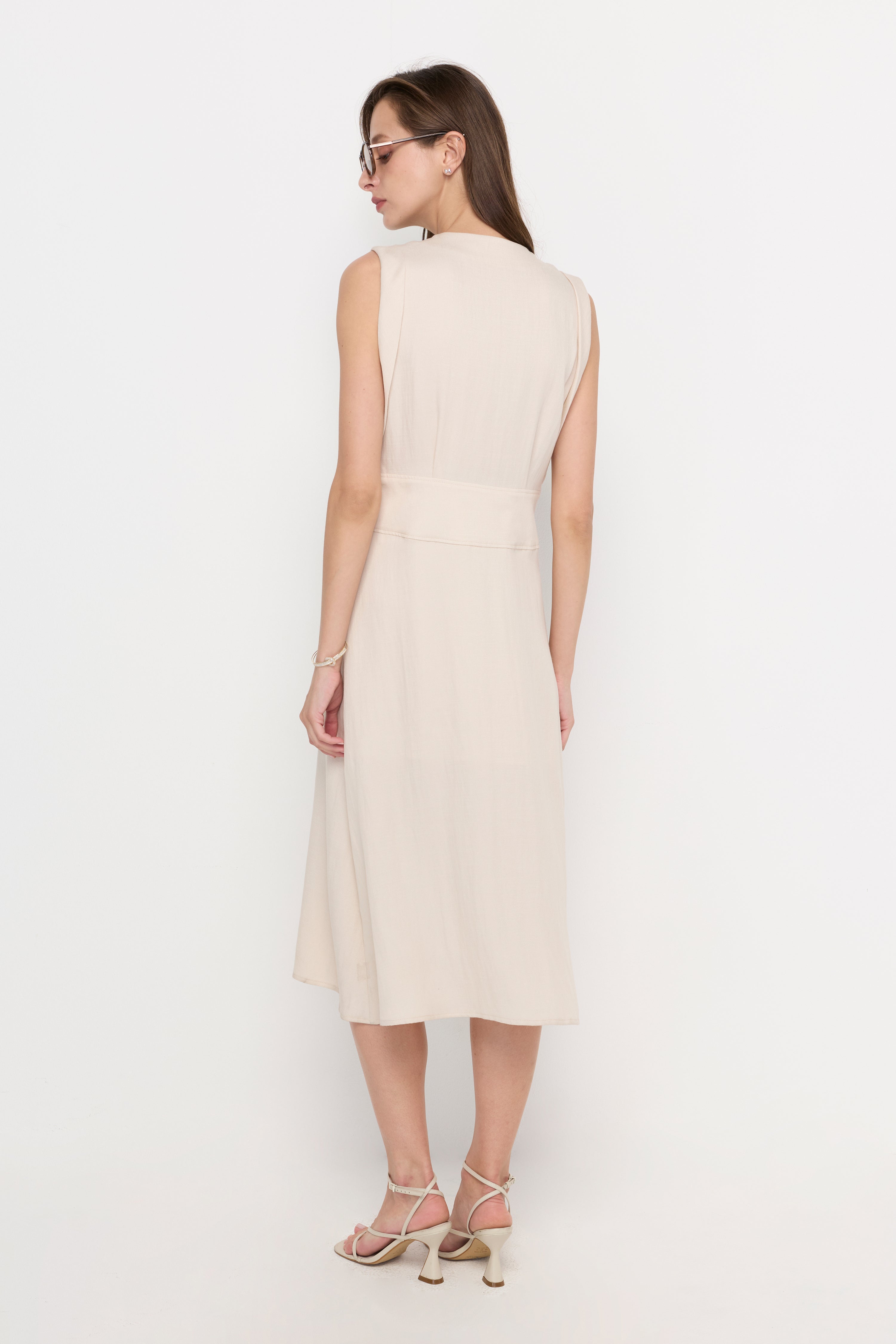 SERAPHINE BUTTON-FRONT MIDI DRESS