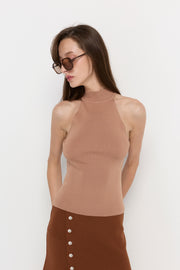 MOCK NECK HALTER KNIT TOP
