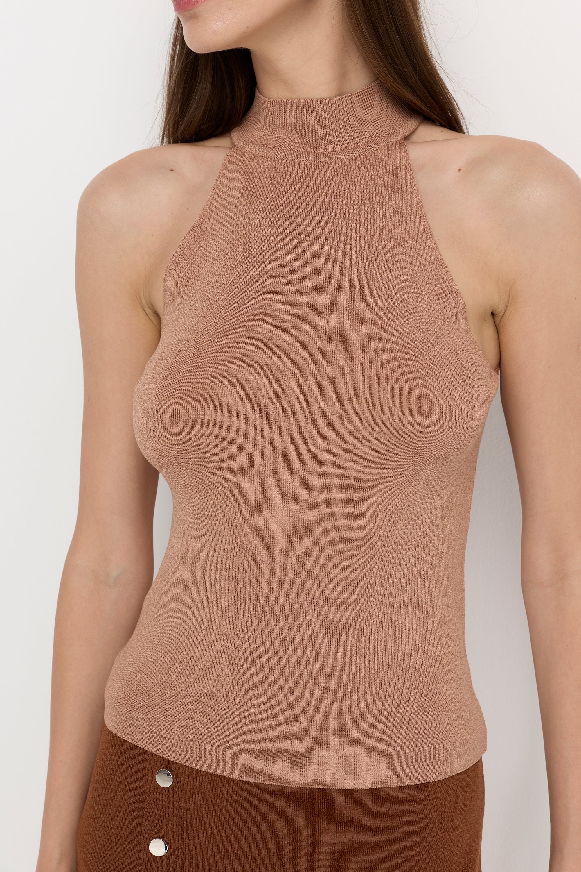 MOCK NECK HALTER KNIT TOP