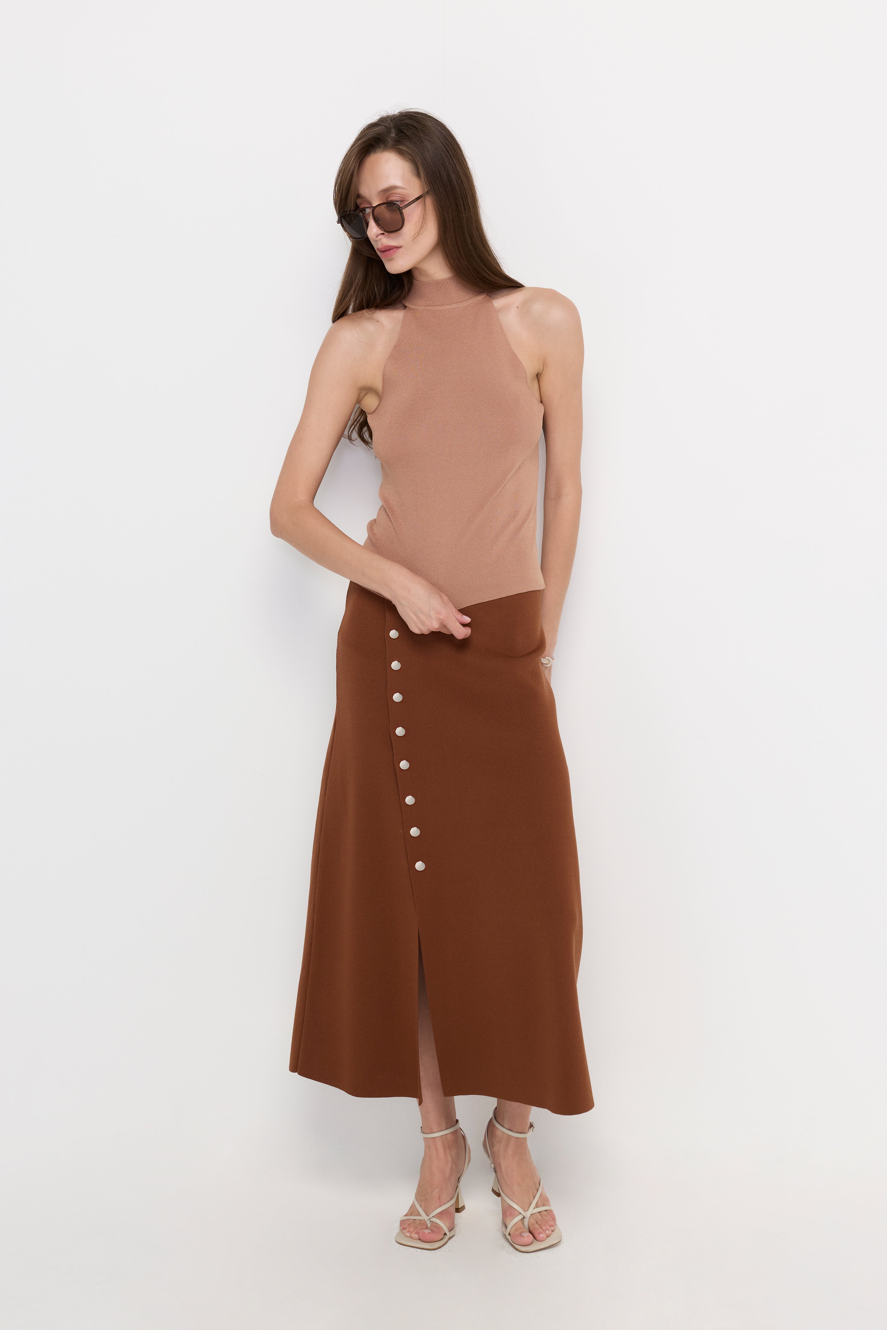 MOCK NECK HALTER KNIT TOP