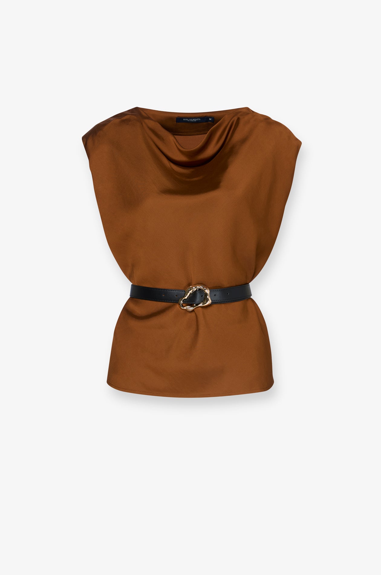 DRAPED SATIN BELTED BLOUSE